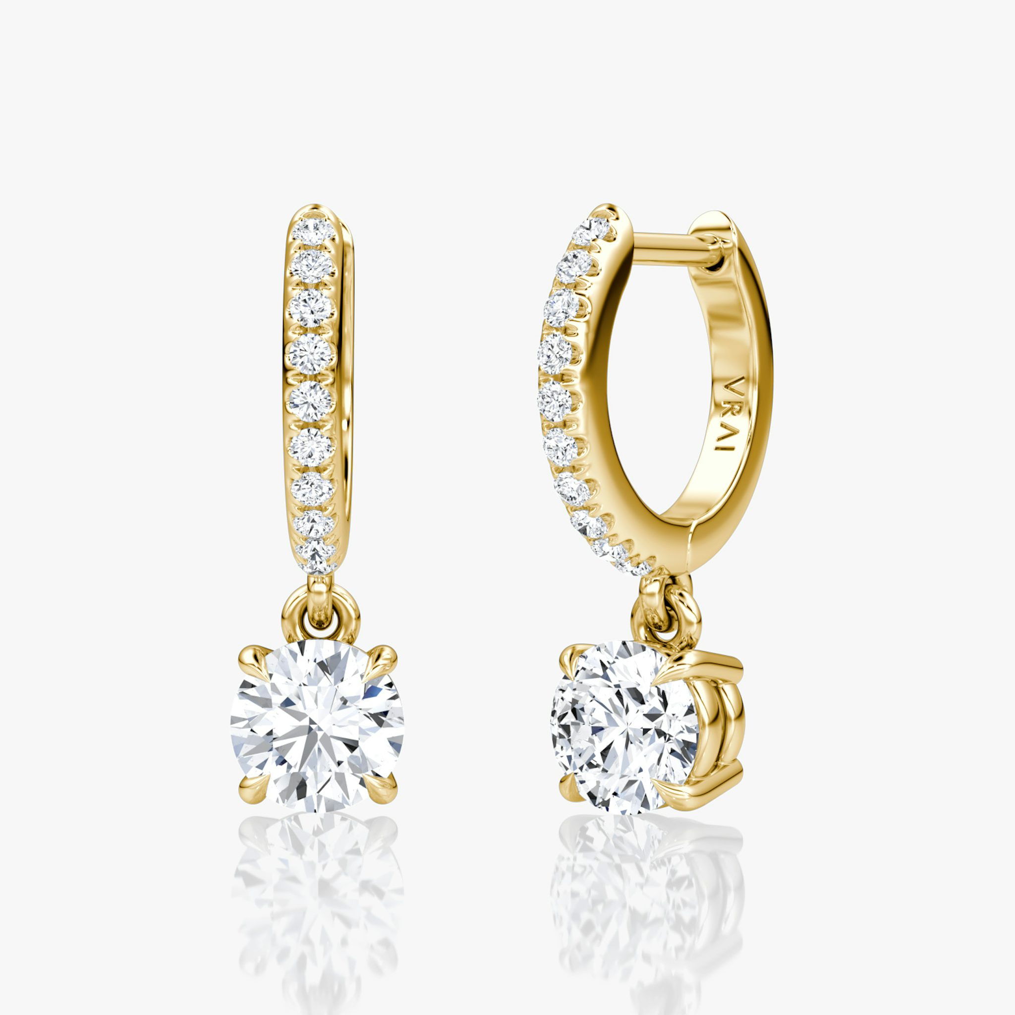 Solitaire Drop Huggie Hoop | Round Brilliant | 14k | Yellow Gold | hoopAccent: Pavé | caratWeight: 0.50ct