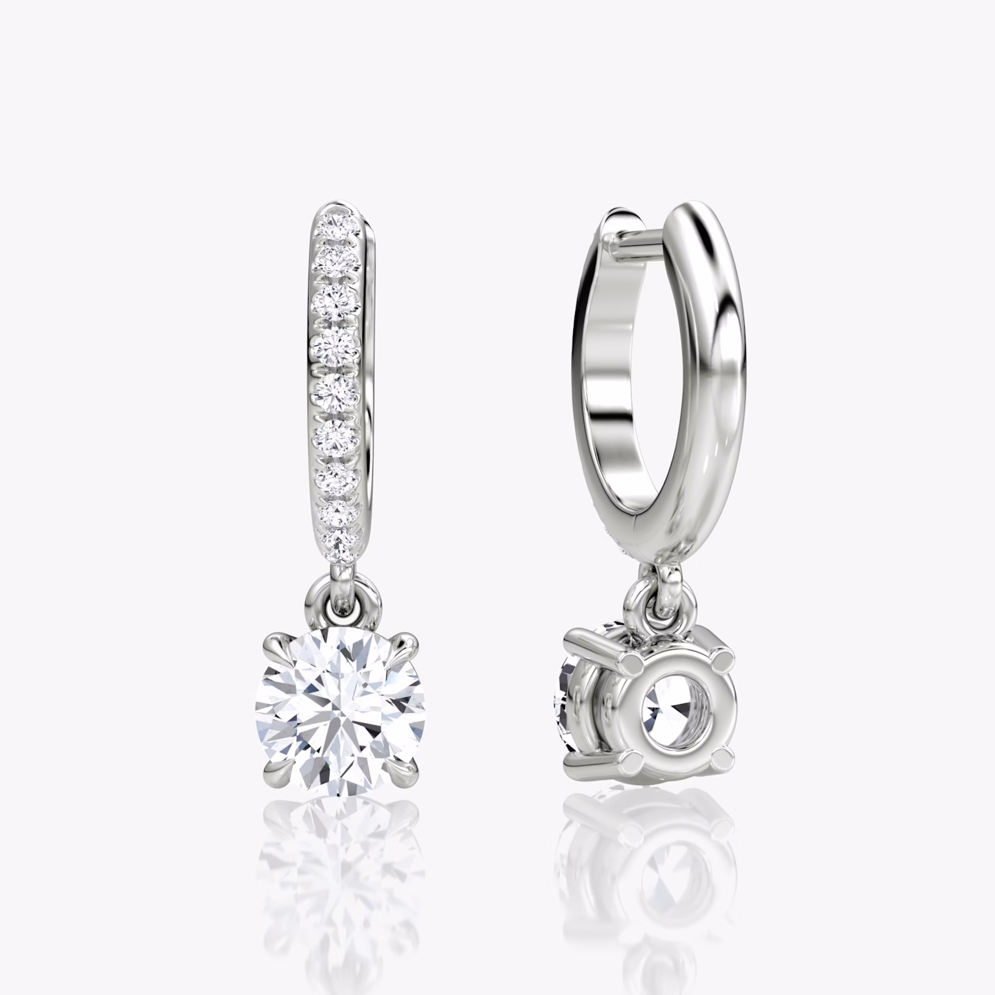 Solitaire Drop Huggie Hoop | Round Brilliant | 14k | White Gold | hoopAccent: Pavé | caratWeight: 0.50ct