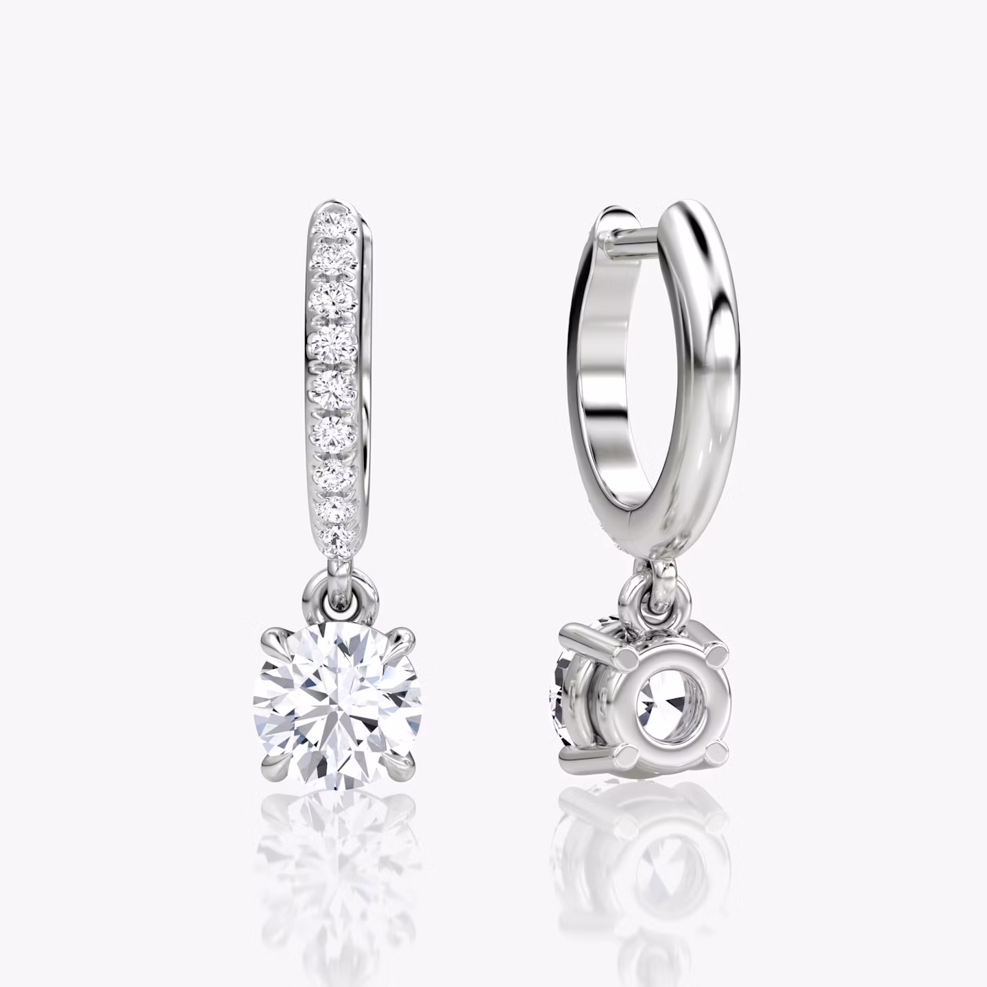 Solitaire Drop Huggie Hoop | Round Brilliant | 14k | White Gold | hoopAccent: Pavé | caratWeight: 0.50ct