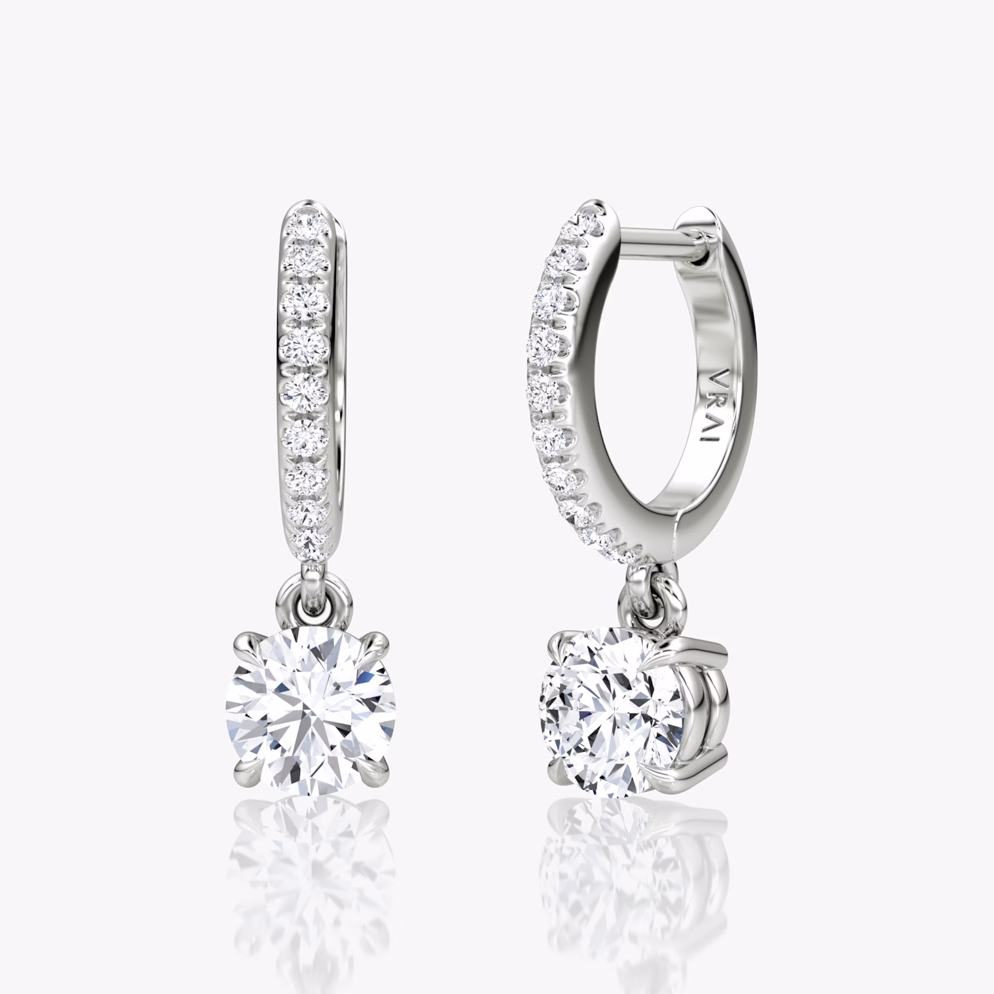 Solitaire Drop Huggie Hoop | Round Brilliant | 14k | White Gold | hoopAccent: Pavé | caratWeight: 0.50ct