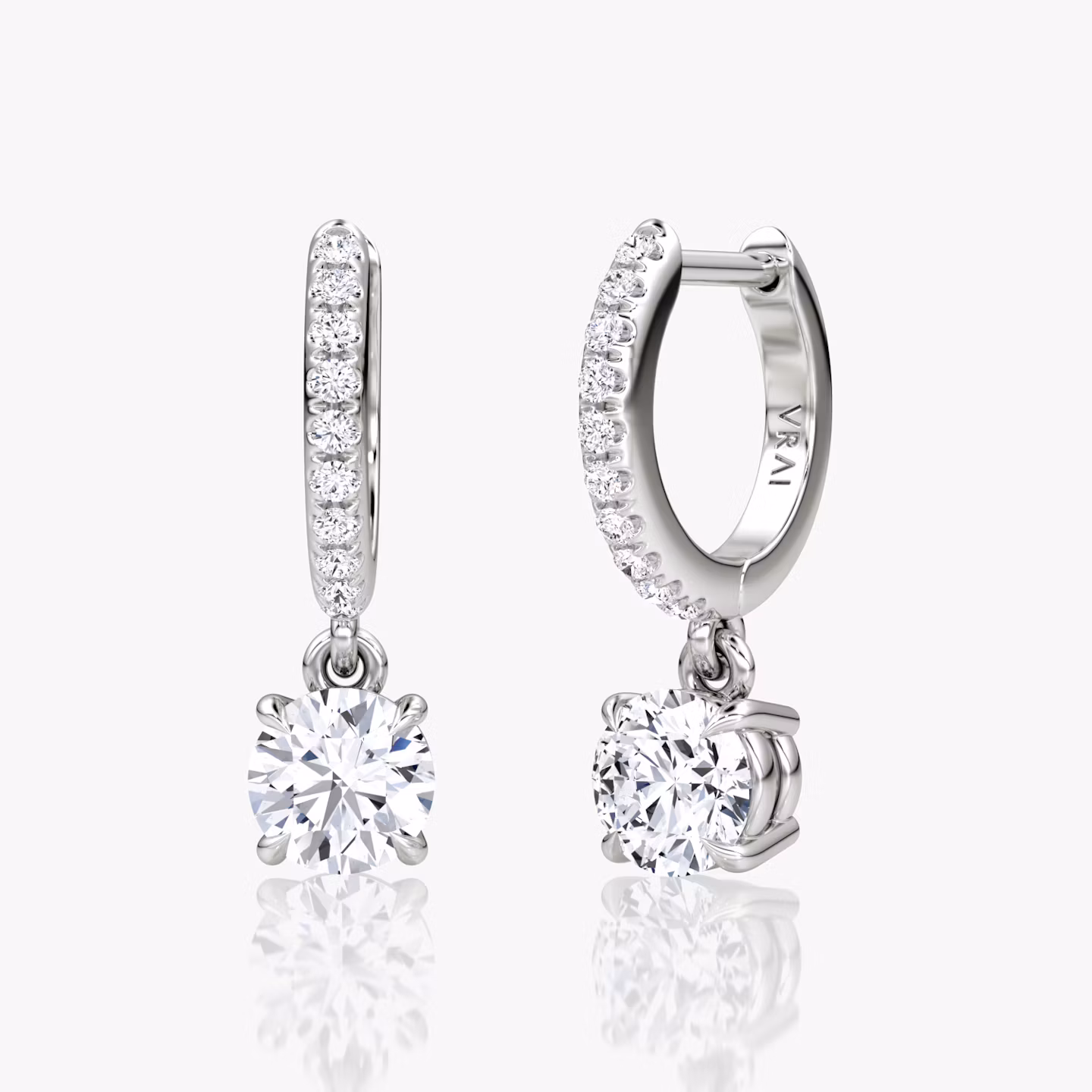 Solitaire Drop Huggie Hoop | Round Brilliant | 14k | White Gold | hoopAccent: Pavé | caratWeight: 0.50ct