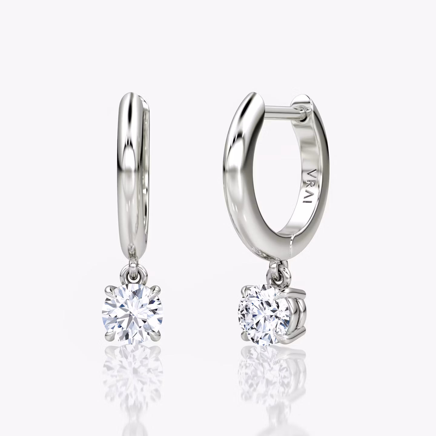 Solitaire Drop Huggie Hoop Round Brilliant | Sterling Silver