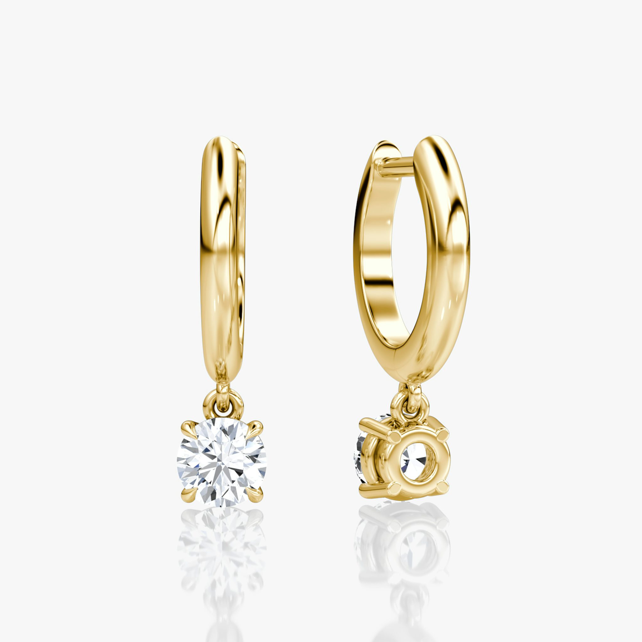 Solitaire Drop Huggie Hoop | Round Brilliant | 14k | Yellow Gold | hoopAccent: Plain | caratWeight: 0.25ct