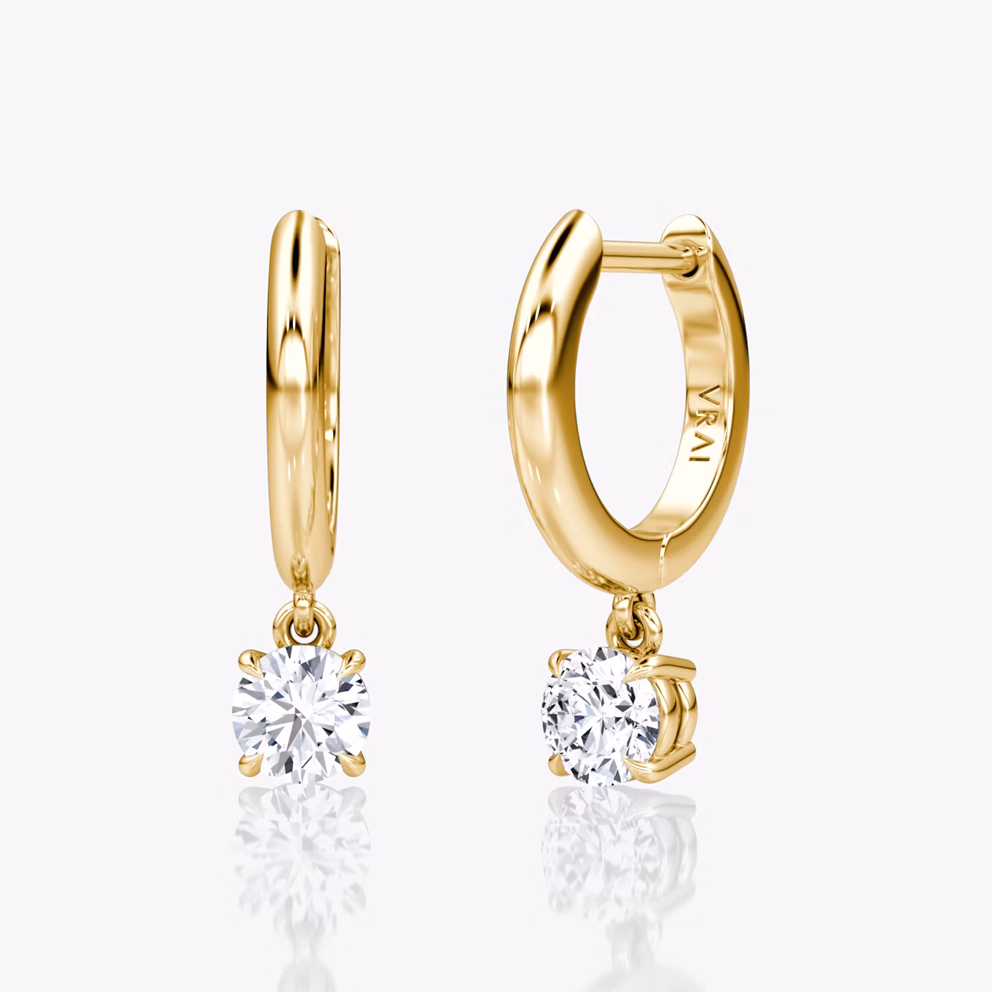 Solitaire Drop Huggie Hoop | Round Brilliant | 14k | Yellow Gold | hoopAccent: Plain | caratWeight: 0.25ct