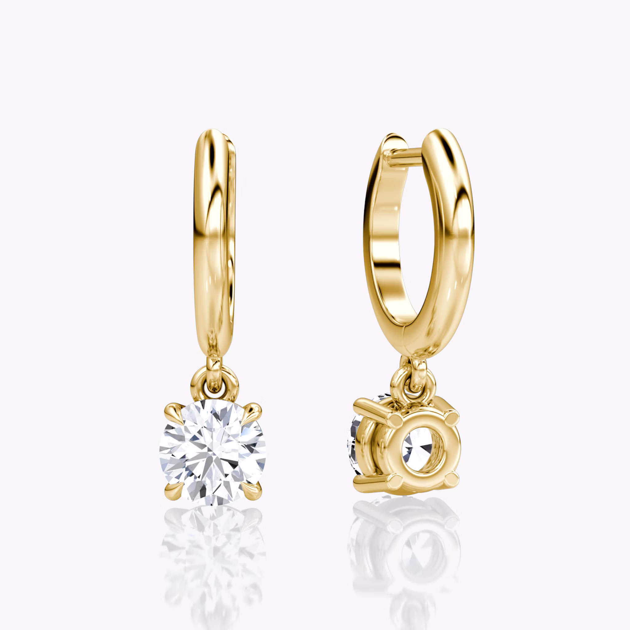 Solitaire Drop Huggie Hoop | Round Brilliant | 14k | Yellow Gold | hoopAccent: Plain | caratWeight: 0.50ct