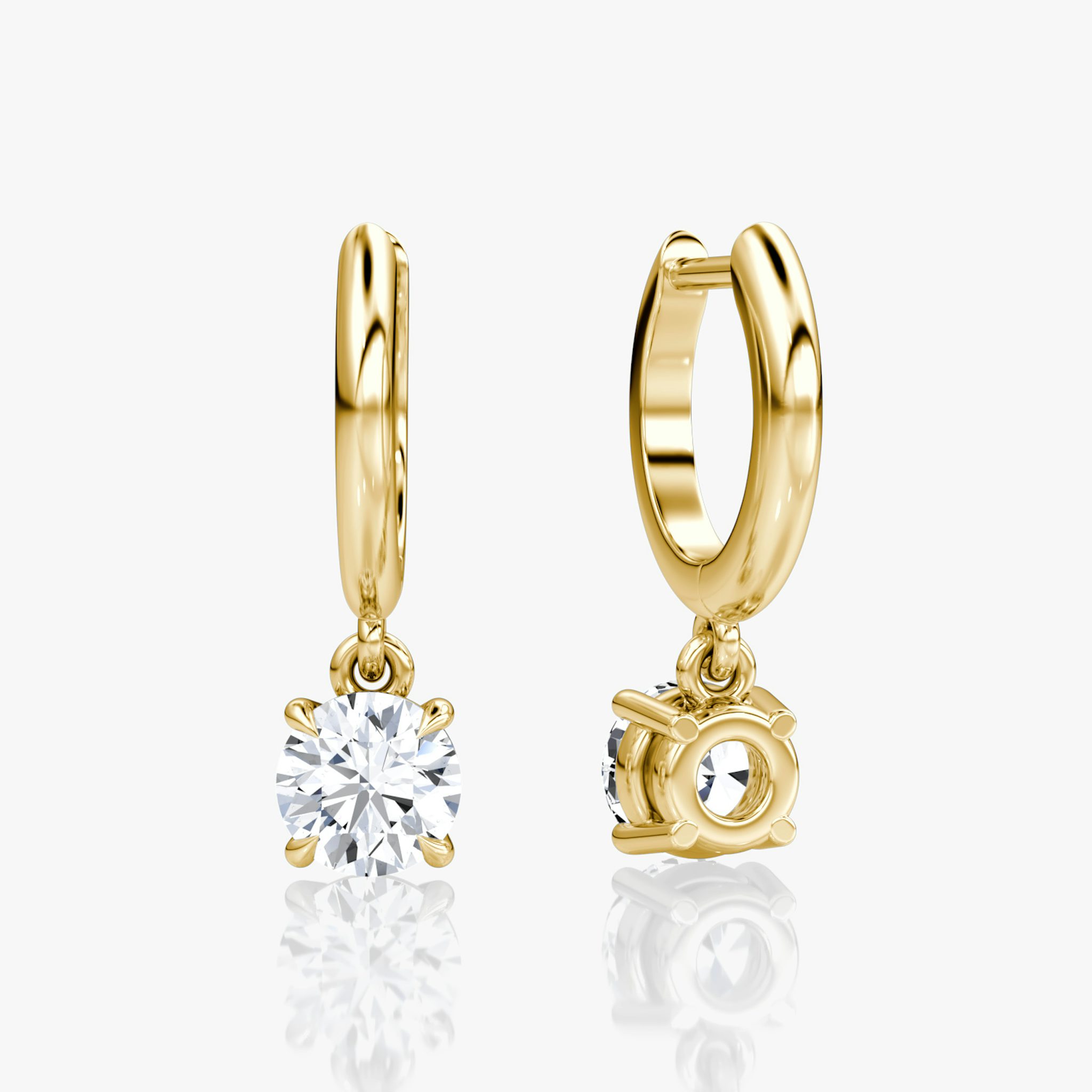 Solitaire Drop Huggie Hoop | Round Brilliant | 14k | Yellow Gold | hoopAccent: Plain | caratWeight: 0.50ct