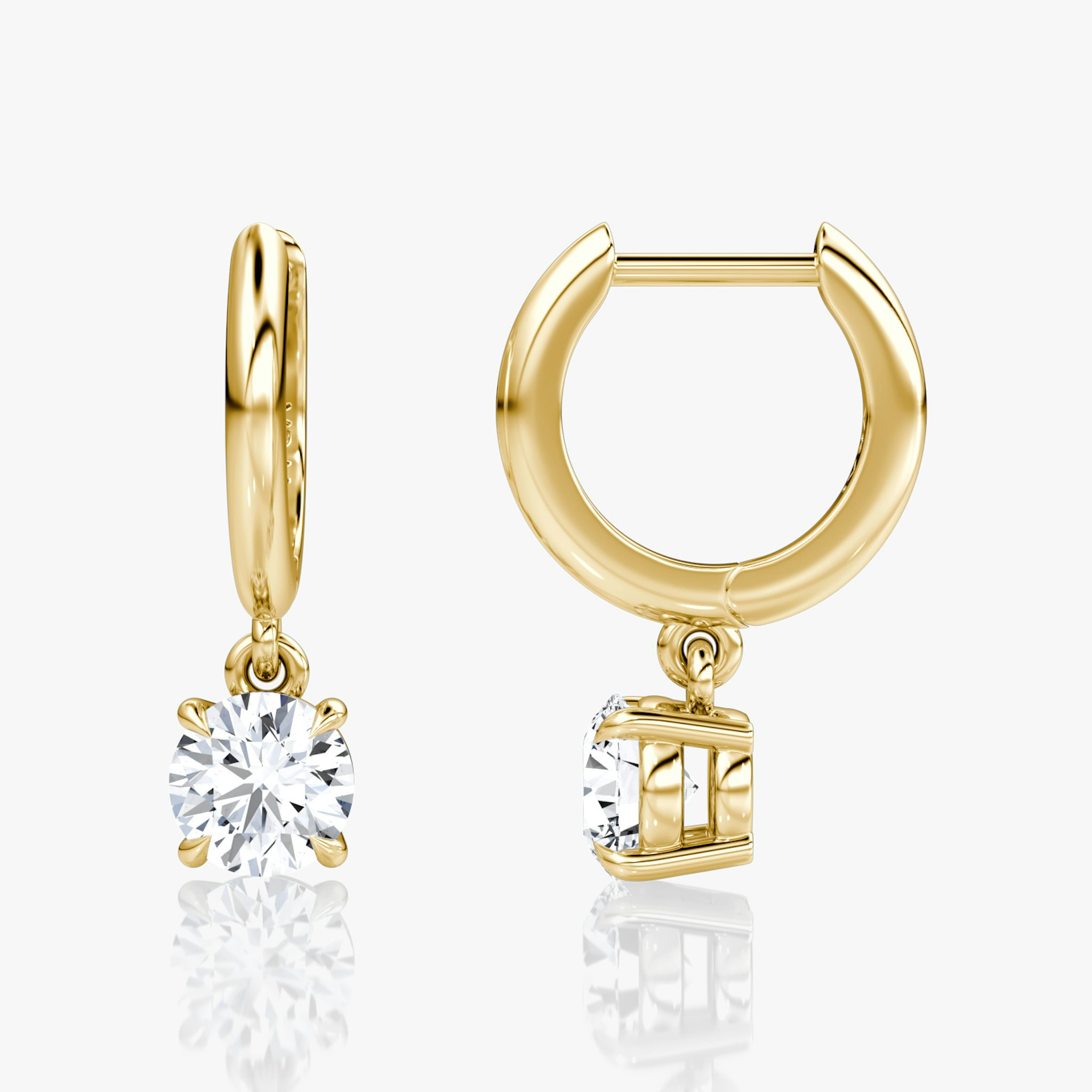 Solitaire Drop Huggie Hoop | Round Brilliant | 14k | Yellow Gold | hoopAccent: Plain | caratWeight: 0.50ct