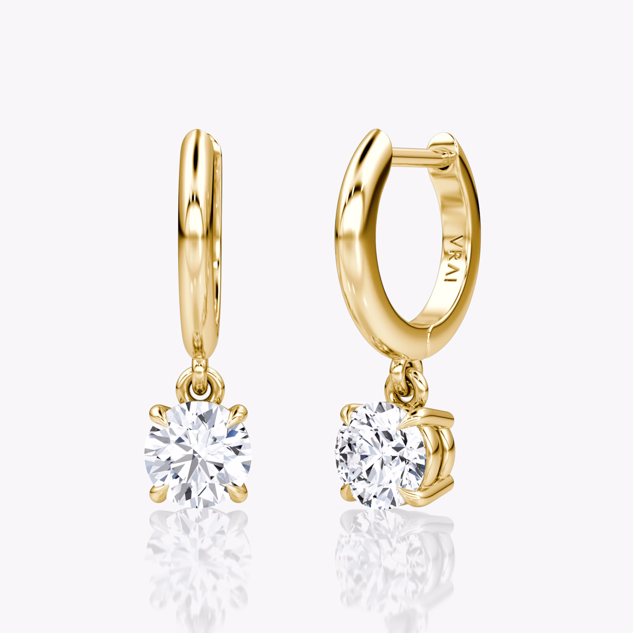 Solitaire Drop Huggie Hoop | Round Brilliant | 14k | Yellow Gold | hoopAccent: Plain | caratWeight: 0.50ct