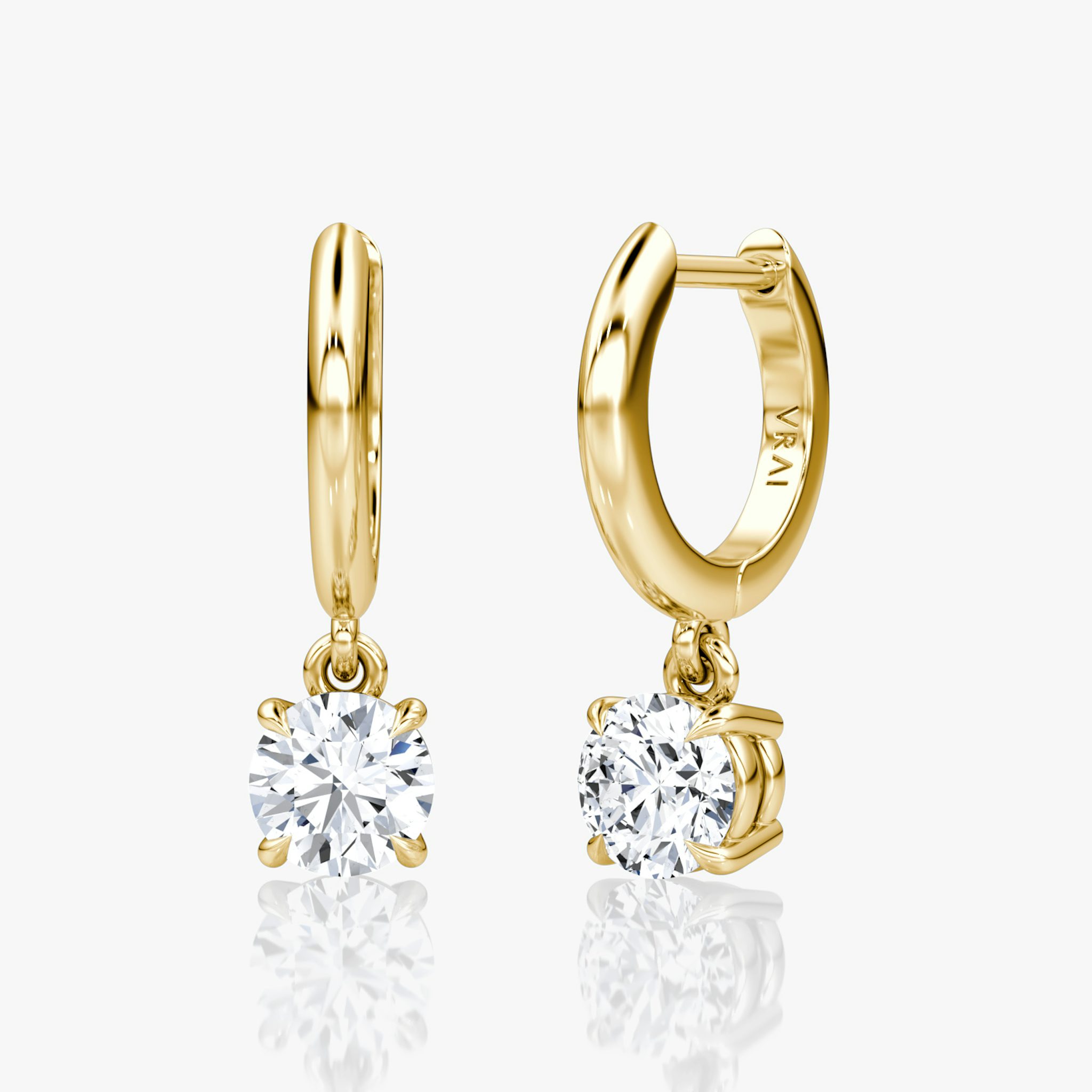 Solitaire Drop Huggie Hoop | Round Brilliant | 14k | Yellow Gold | hoopAccent: Plain | caratWeight: 0.50ct