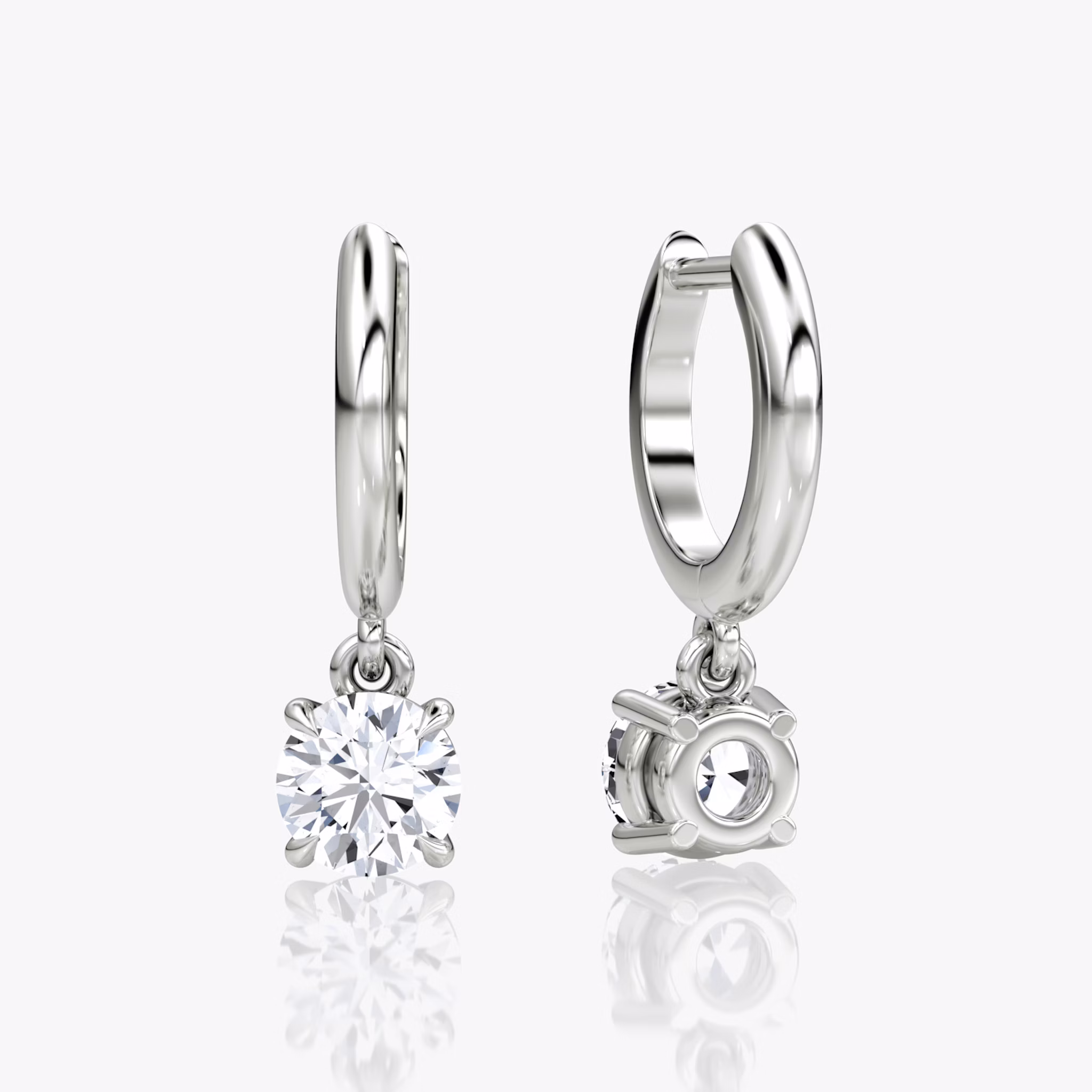 Solitaire Drop Huggie Hoop | Round Brilliant | 14k | White Gold | hoopAccent: Plain | caratWeight: 0.50ct