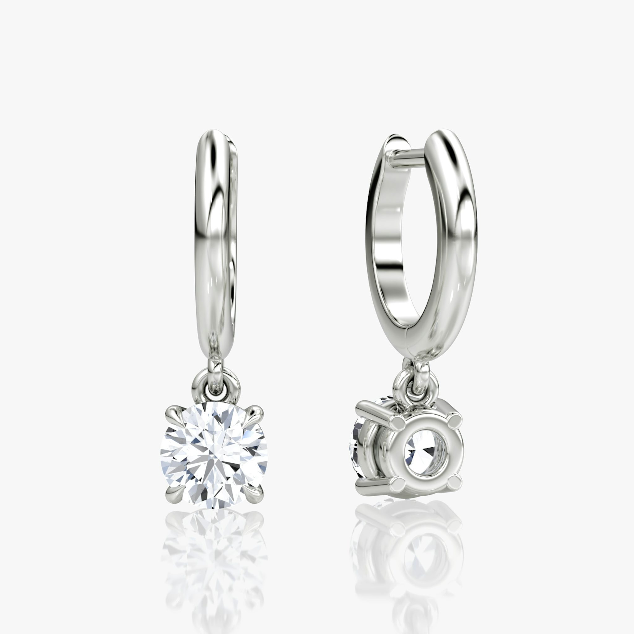 Solitaire Drop Huggie Hoop | Round Brilliant | 14k | White Gold | hoopAccent: Plain | caratWeight: 0.50ct