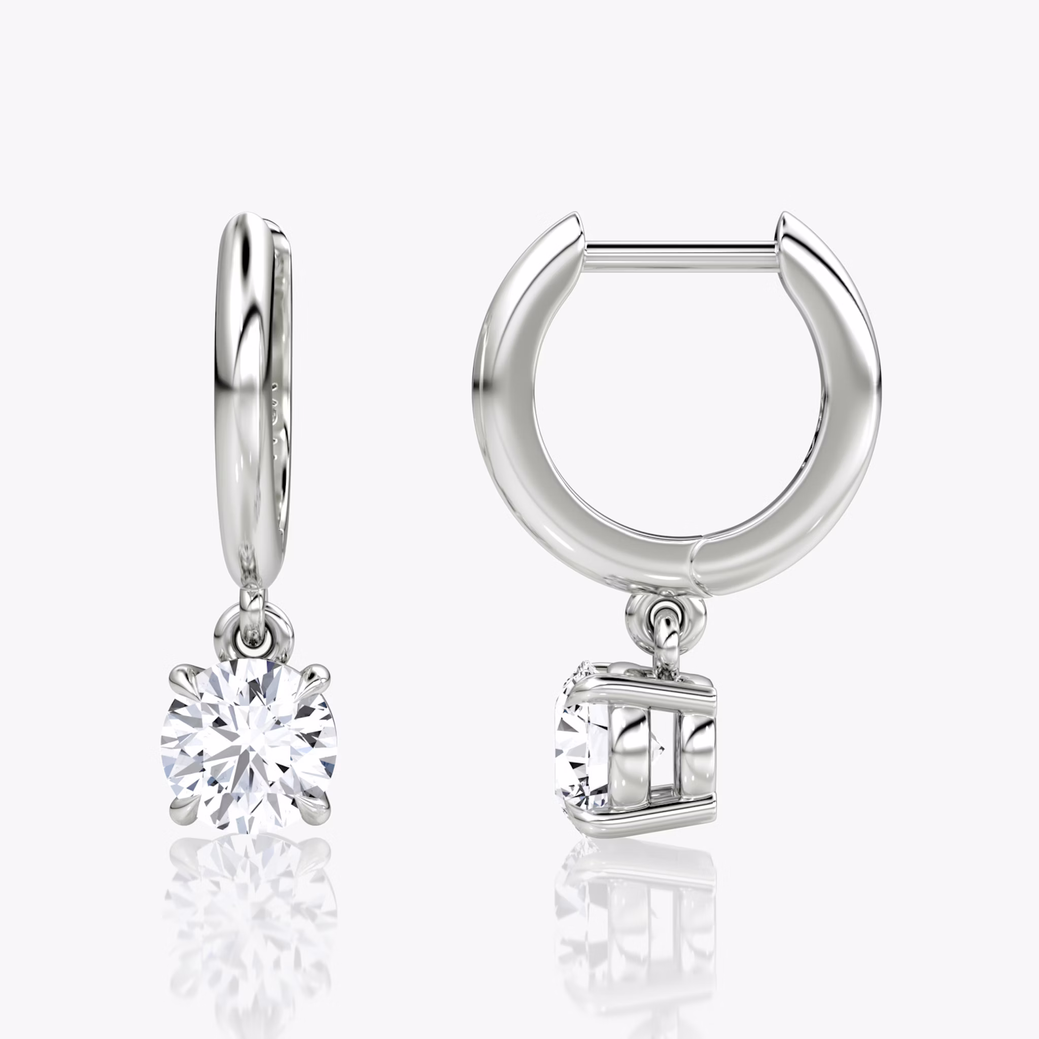 Solitaire Drop Huggie Hoop | Round Brilliant | 14k | White Gold | hoopAccent: Plain | caratWeight: 0.50ct