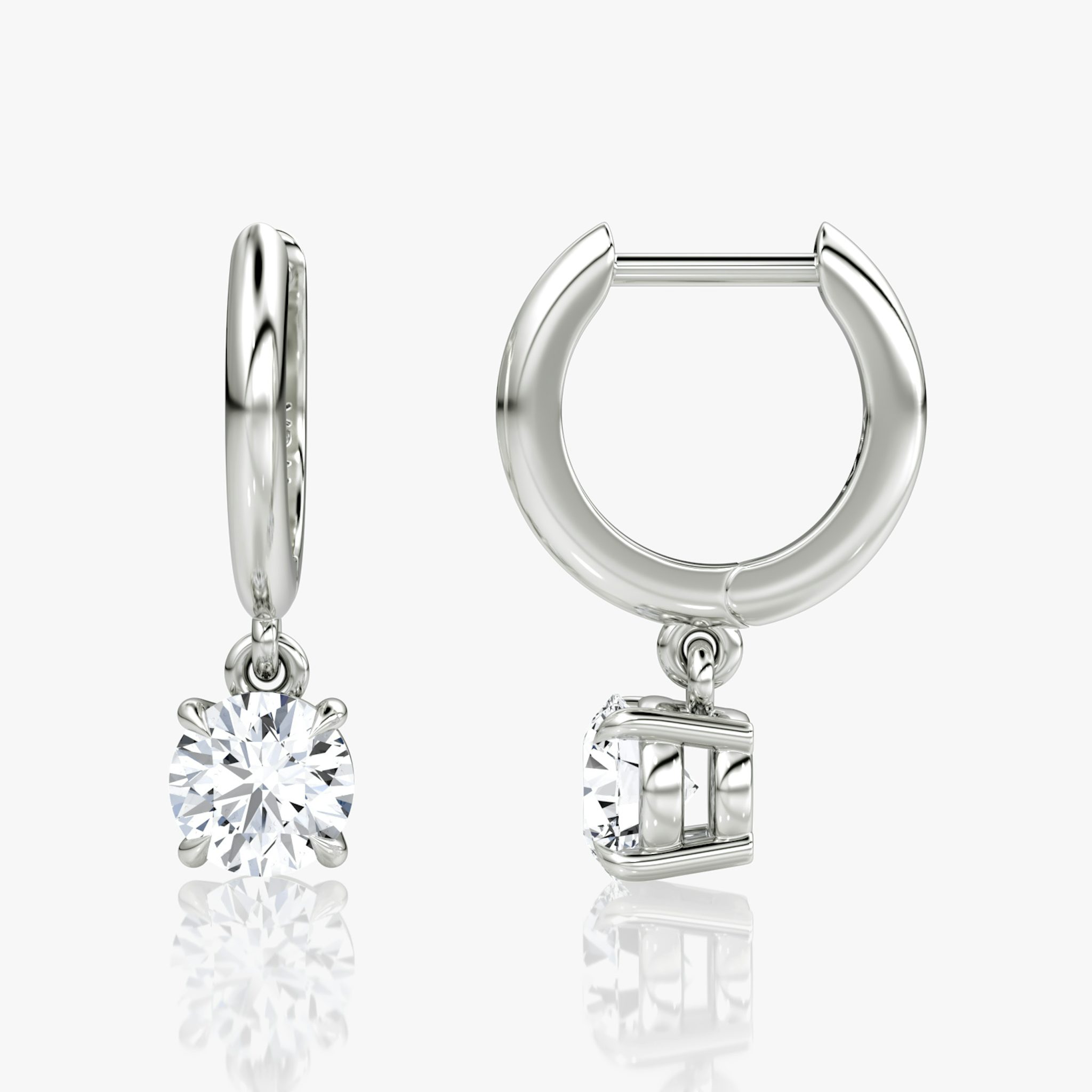 Solitaire Drop Huggie Hoop | Round Brilliant | 14k | White Gold | hoopAccent: Plain | caratWeight: 0.50ct