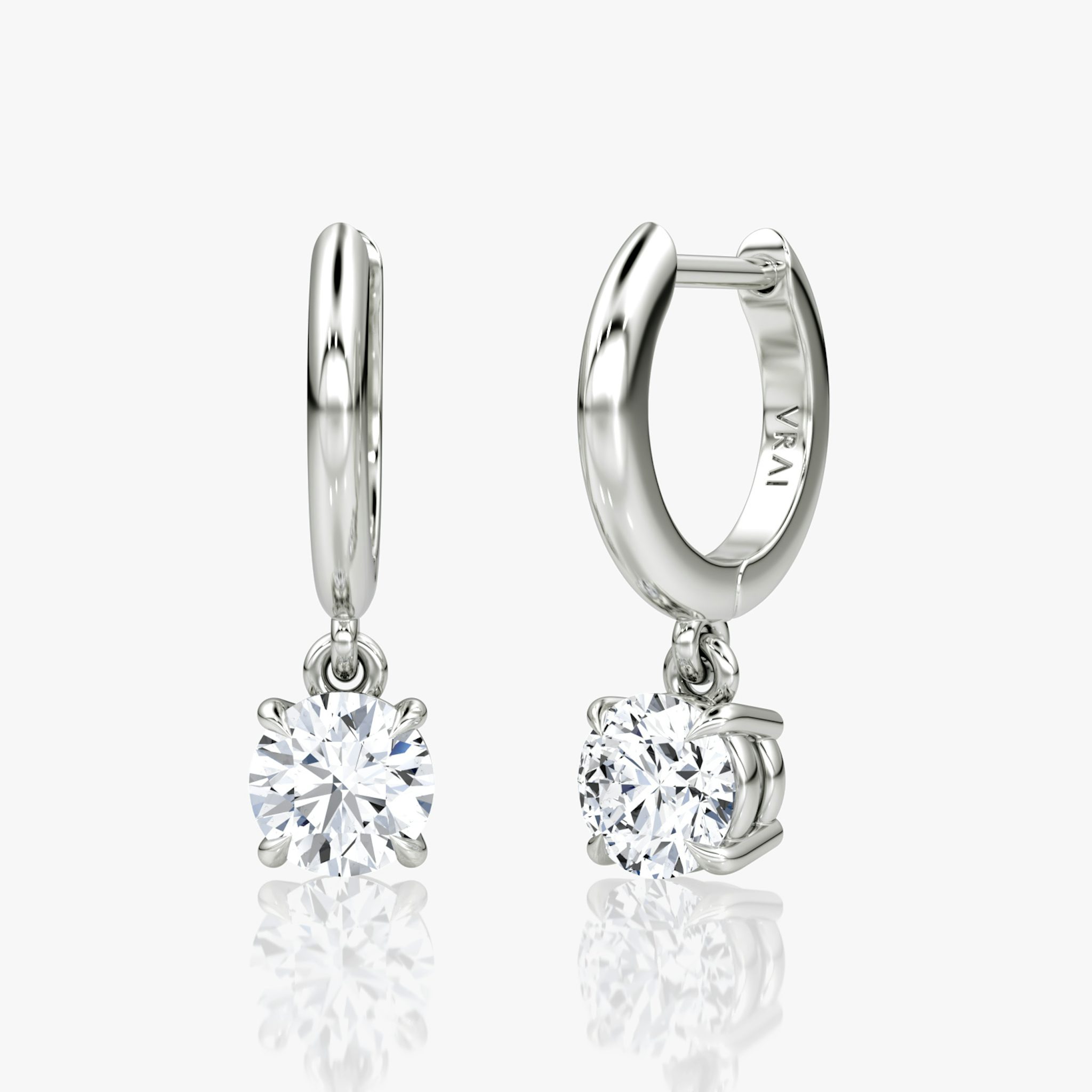 Solitaire Drop Huggie Hoop | Round Brilliant | 14k | White Gold | hoopAccent: Plain | caratWeight: 0.50ct