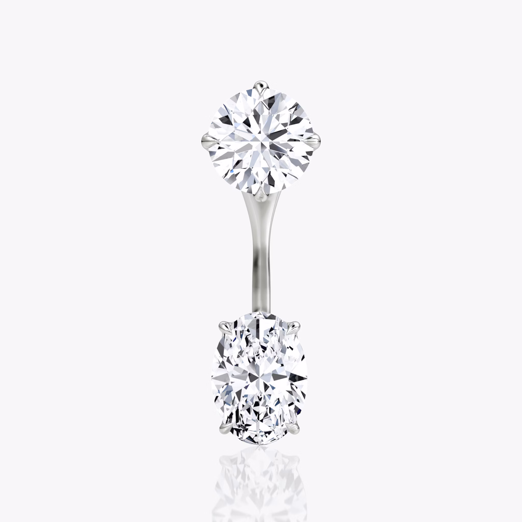 Solitaire Stud & Ear Jacket | 14k | White Gold | bottomDiamondShape: Oval | topDiamondShape: Round Brilliant | caratWeight: 1ct