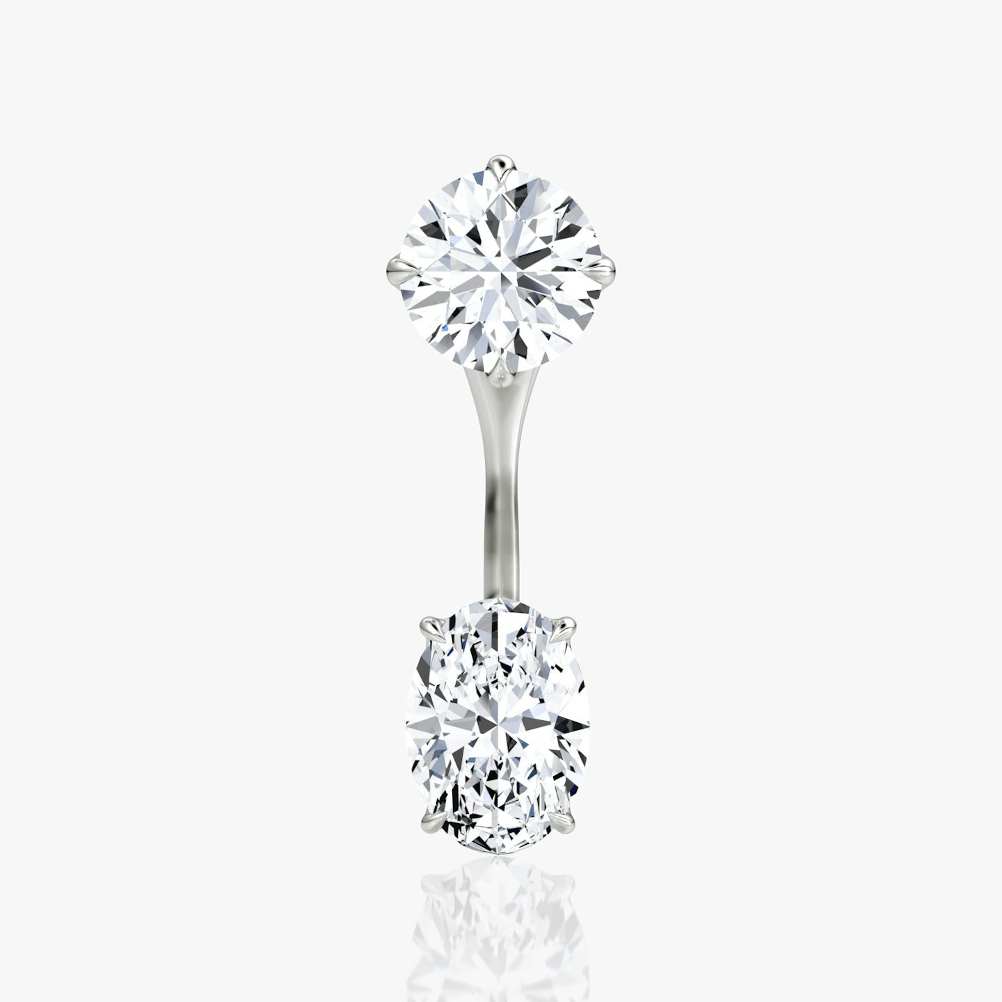 Solitaire Stud & Ear Jacket | 14k | White Gold | bottomDiamondShape: Oval | topDiamondShape: Round Brilliant | caratWeight: 1ct