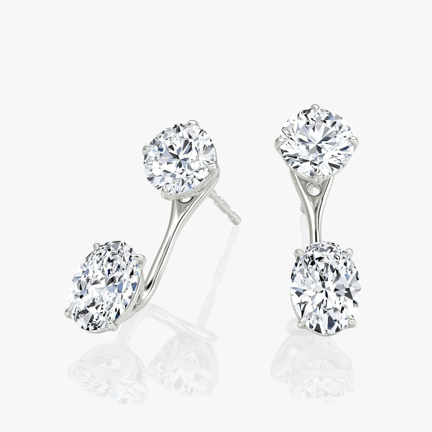 Solitaire Stud & Ear Jacket | 14k | White Gold | bottomDiamondShape: Oval | topDiamondShape: Round Brilliant | caratWeight: 1ct