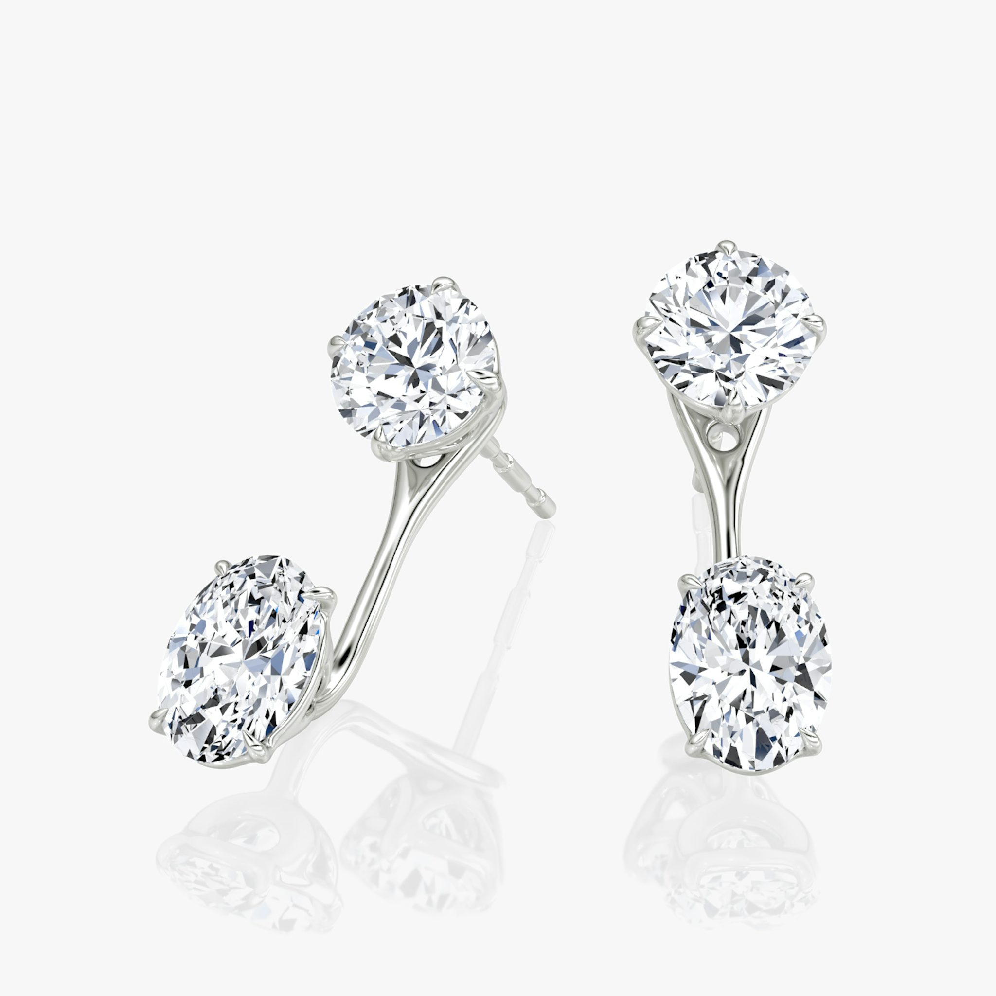 Solitaire Stud & Ear Jacket | 14k | White Gold | bottomDiamondShape: Oval | topDiamondShape: Round Brilliant | caratWeight: 1ct