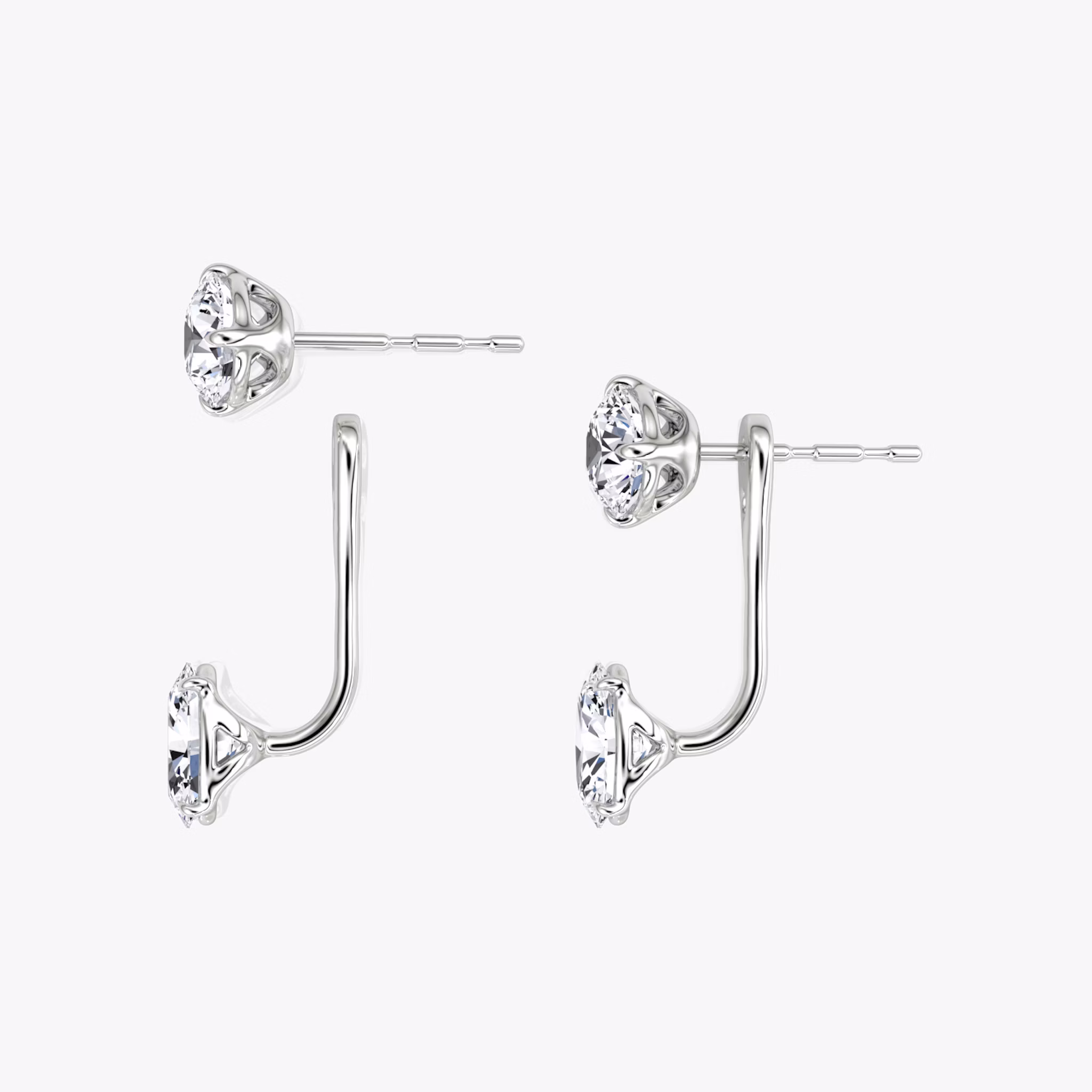 Solitaire Stud & Ear Jacket | 14k | White Gold | bottomDiamondShape: Oval | topDiamondShape: Round Brilliant | caratWeight: 1ct