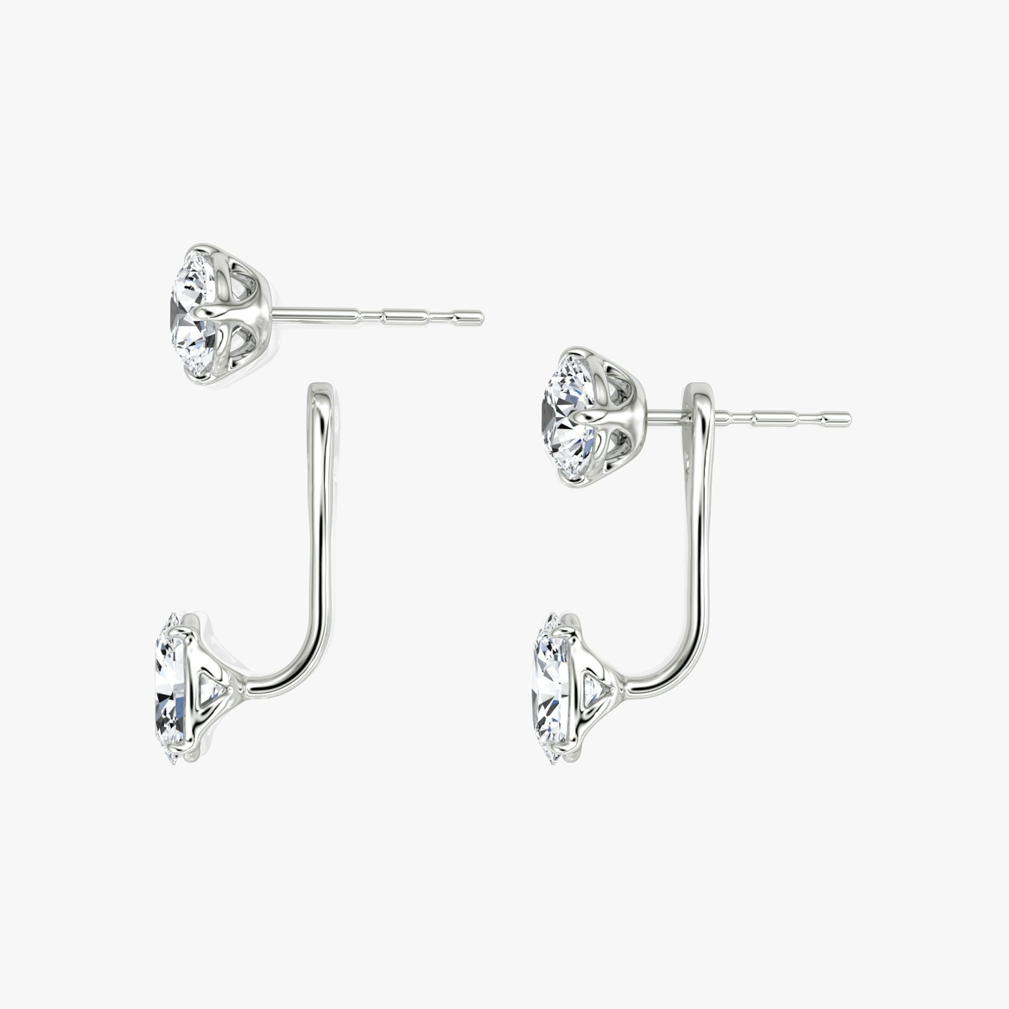 Solitaire Stud & Ear Jacket | 14k | White Gold | bottomDiamondShape: Oval | topDiamondShape: Round Brilliant | caratWeight: 1ct