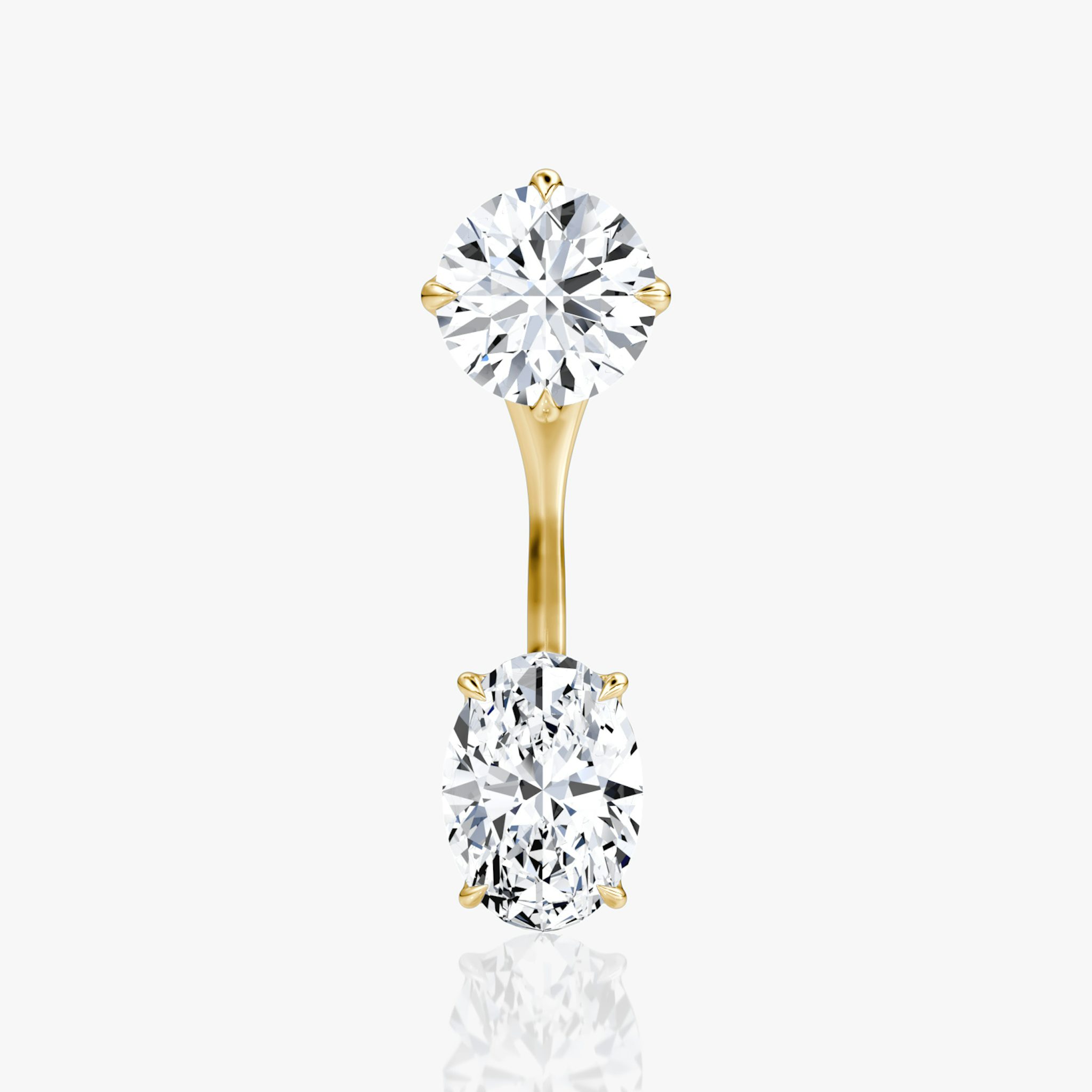 Solitaire Stud & Ear Jacket | 14k | Yellow Gold | bottomDiamondShape: Oval | topDiamondShape: Round Brilliant | caratWeight: 1ct