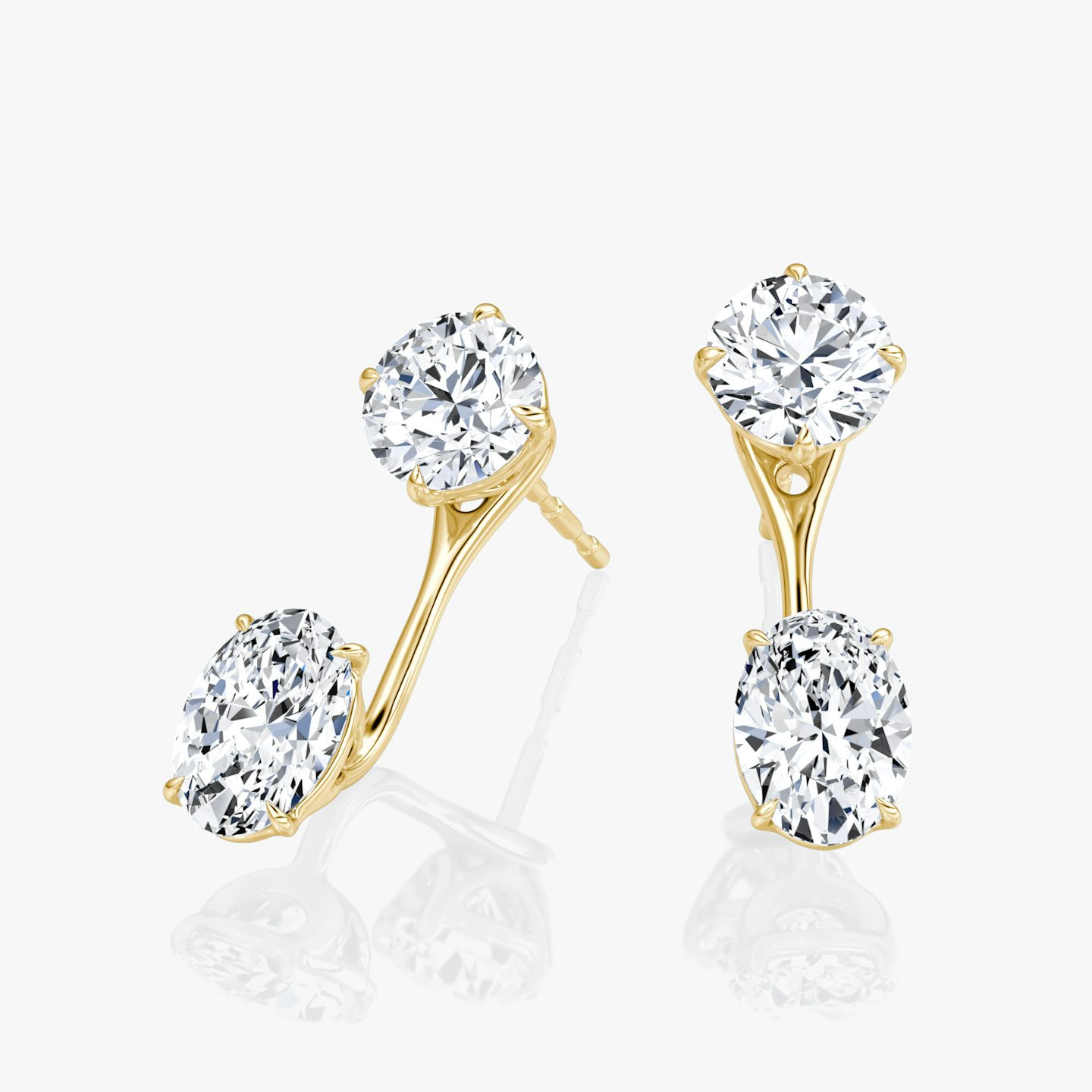 Solitaire Stud & Ear Jacket | 14k | Yellow Gold | bottomDiamondShape: Oval | topDiamondShape: Round Brilliant | caratWeight: 1ct
