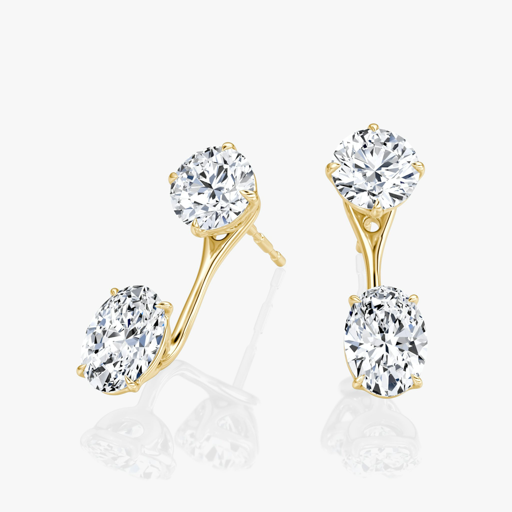 Solitaire Stud & Ear Jacket | 14k | Yellow Gold | bottomDiamondShape: Oval | topDiamondShape: Round Brilliant | caratWeight: 1ct