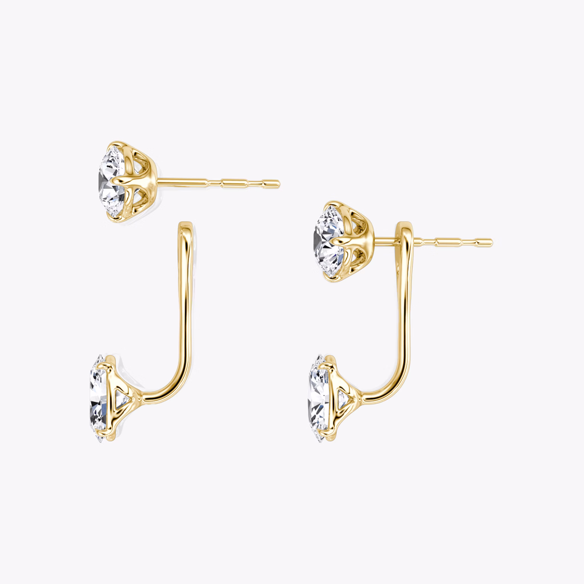 Solitaire Stud & Ear Jacket | 14k | Yellow Gold | bottomDiamondShape: Oval | topDiamondShape: Round Brilliant | caratWeight: 1ct