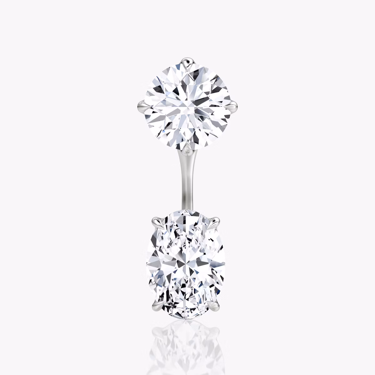Solitaire Stud & Ear Jacket | 14k | White Gold | bottomDiamondShape: Oval | topDiamondShape: Round Brilliant | caratWeight: 2ct