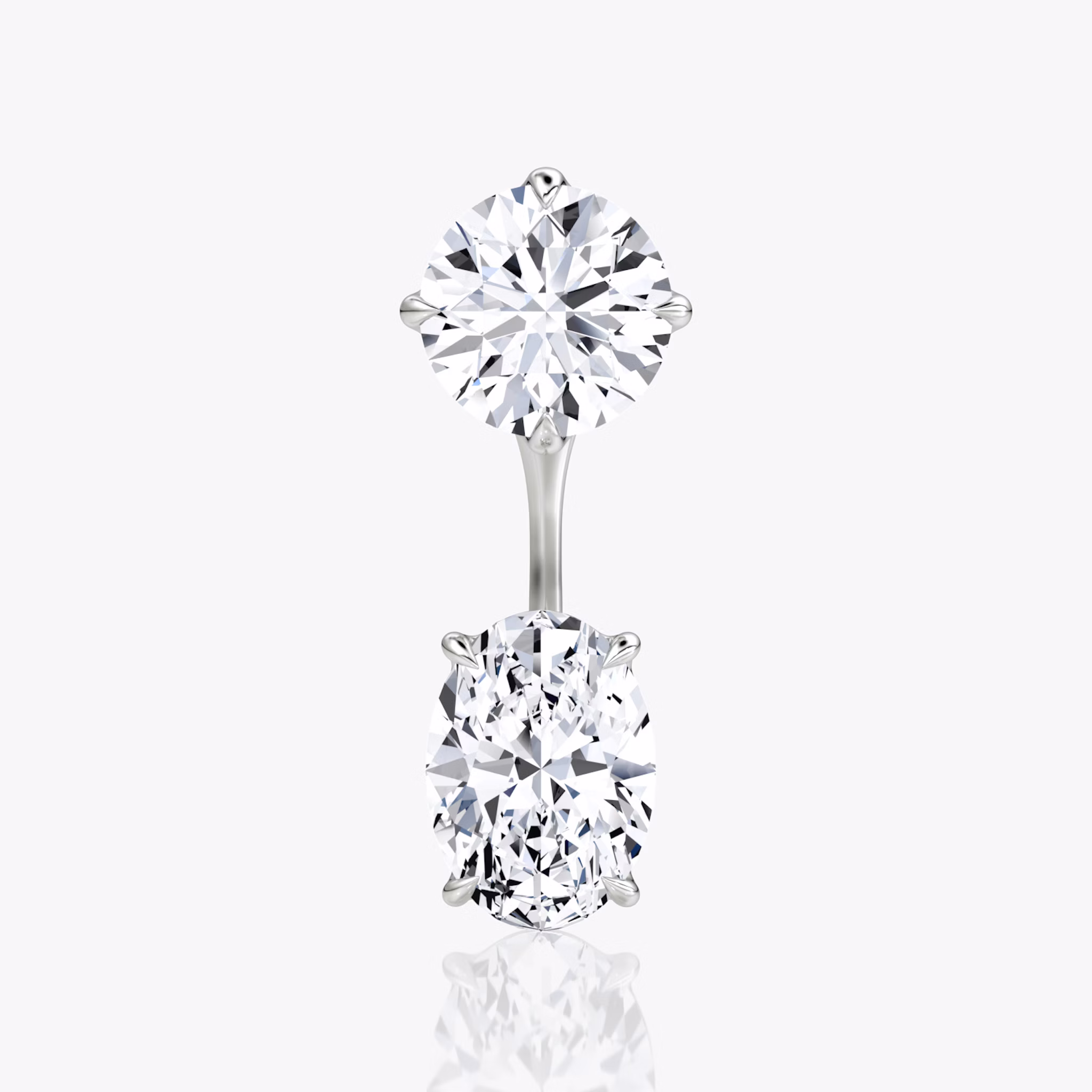 Solitaire Stud & Ear Jacket | 14k | White Gold | bottomDiamondShape: Oval | topDiamondShape: Round Brilliant | caratWeight: 2ct