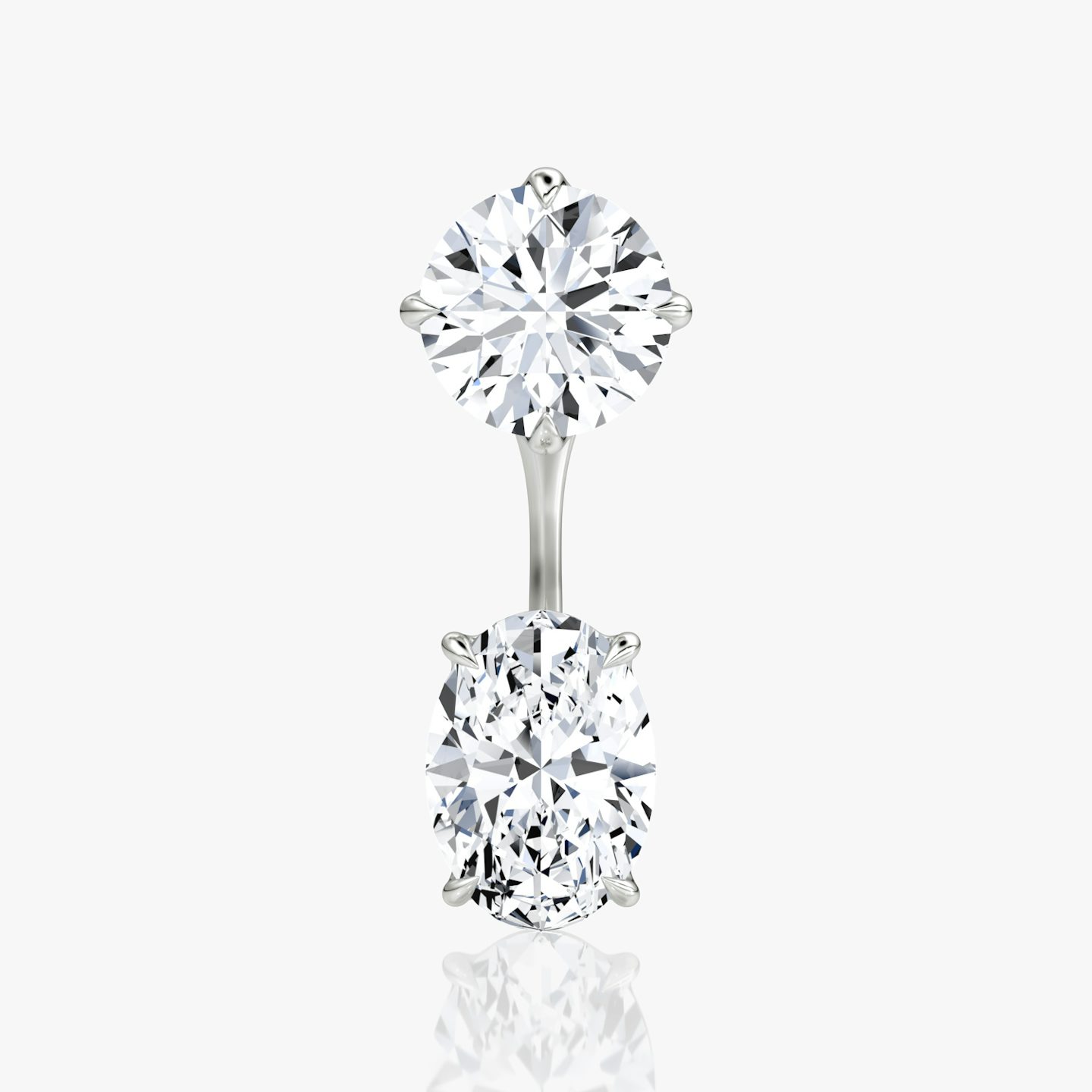 Solitaire Stud & Ear Jacket | 14k | White Gold | bottomDiamondShape: Oval | topDiamondShape: Round Brilliant | caratWeight: 2ct