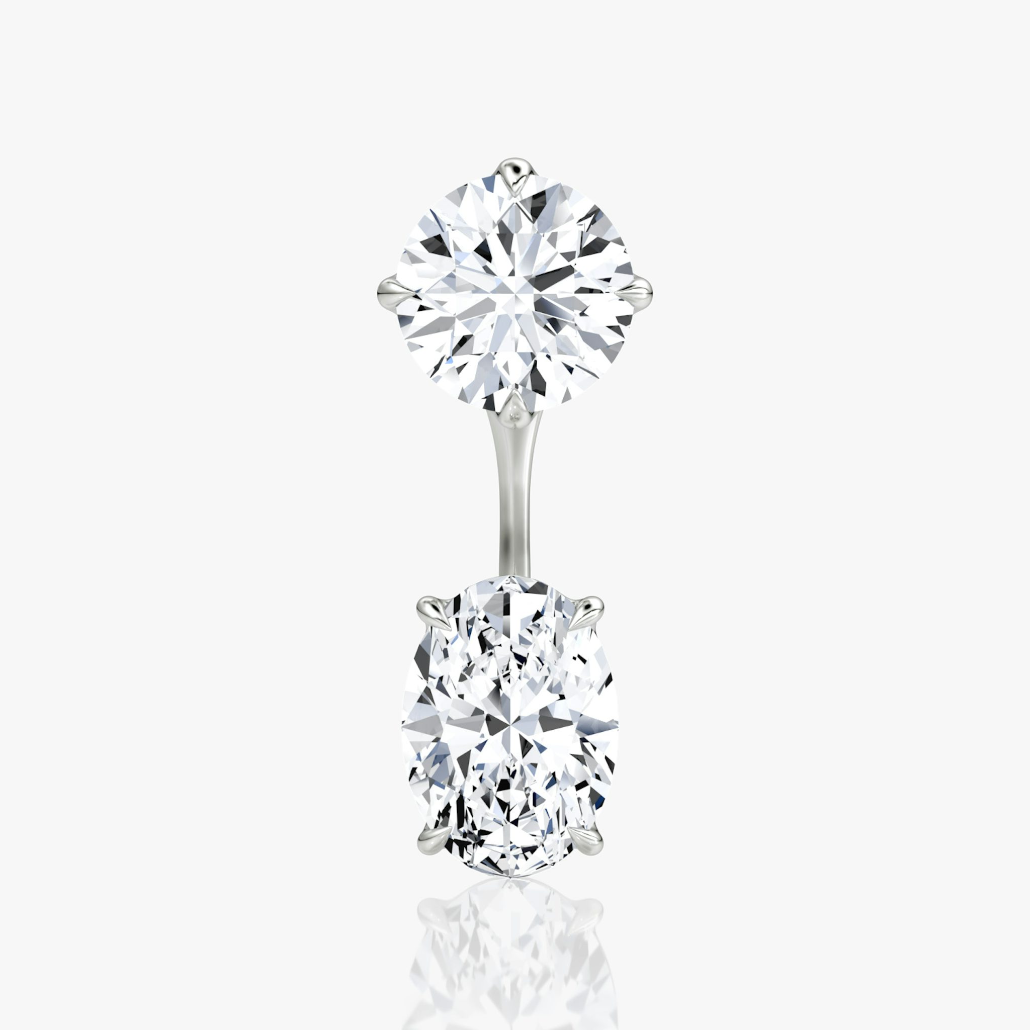 Solitaire Stud & Ear Jacket | 14k | White Gold | bottomDiamondShape: Oval | topDiamondShape: Round Brilliant | caratWeight: 2ct