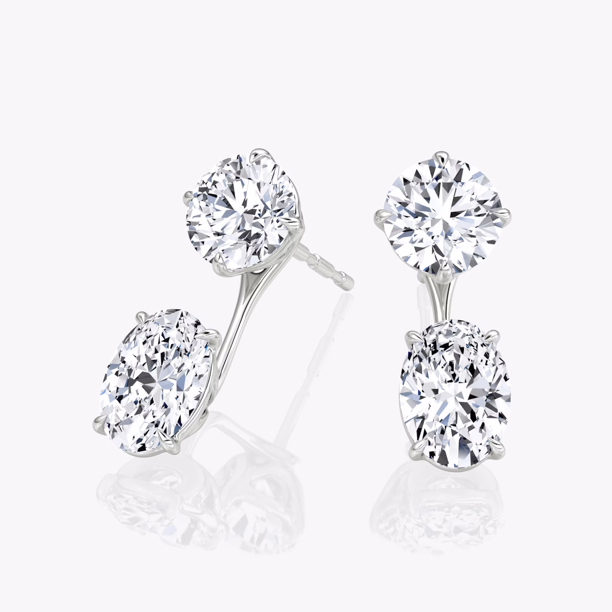 Solitaire Stud & Ear Jacket | 14k | White Gold | bottomDiamondShape: Oval | topDiamondShape: Round Brilliant | caratWeight: 2ct