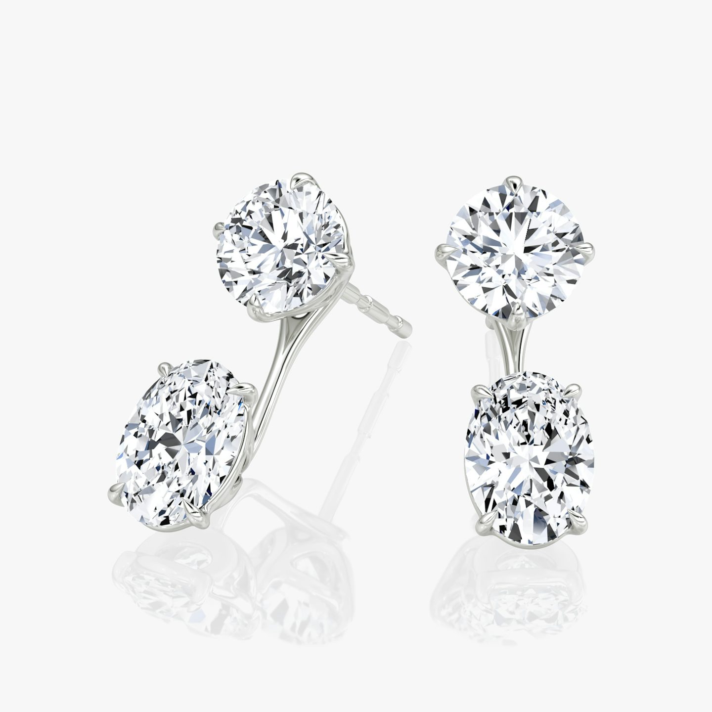 Solitaire Stud & Ear Jacket | 14k | White Gold | bottomDiamondShape: Oval | topDiamondShape: Round Brilliant | caratWeight: 2ct
