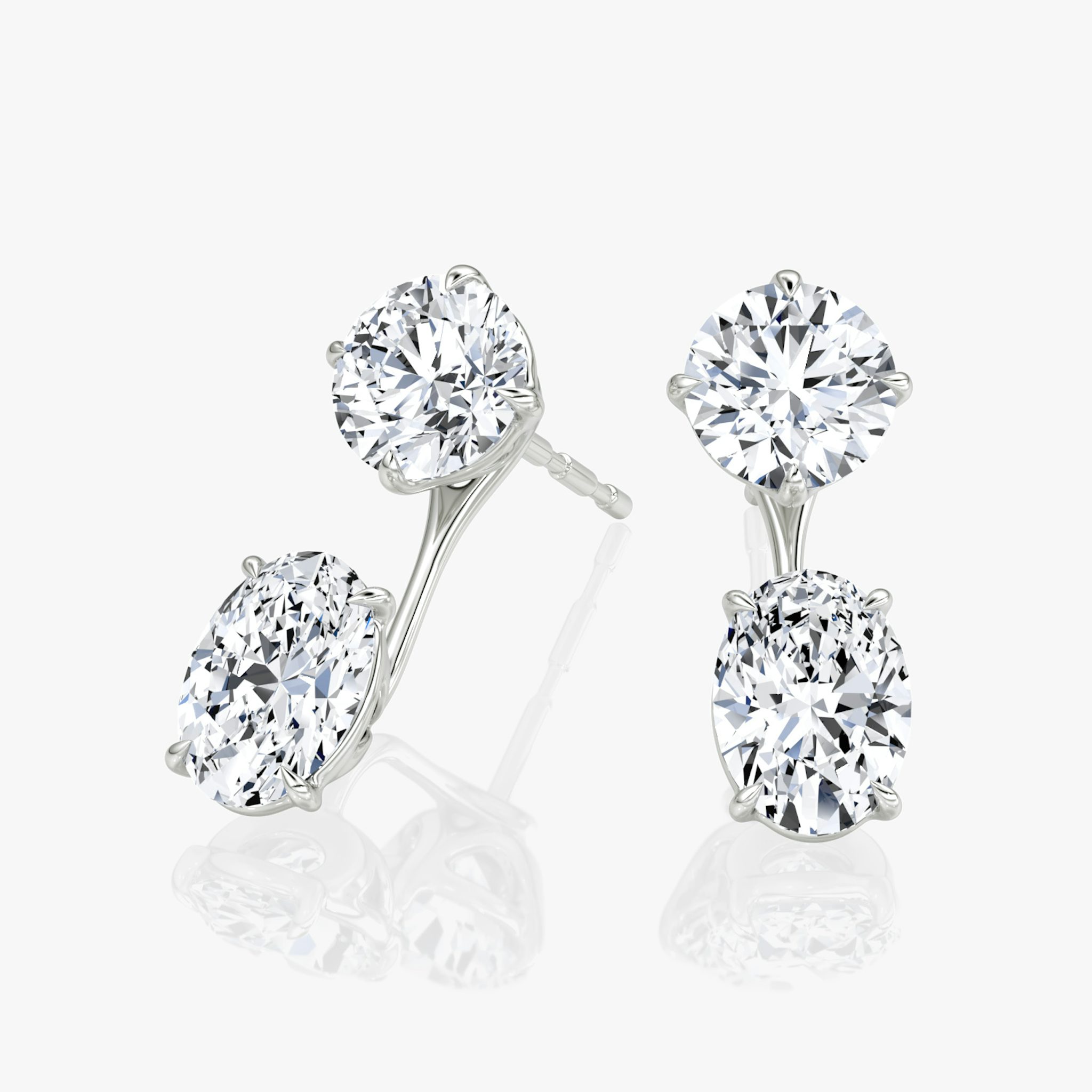Solitaire Stud & Ear Jacket | 14k | White Gold | bottomDiamondShape: Oval | topDiamondShape: Round Brilliant | caratWeight: 2ct