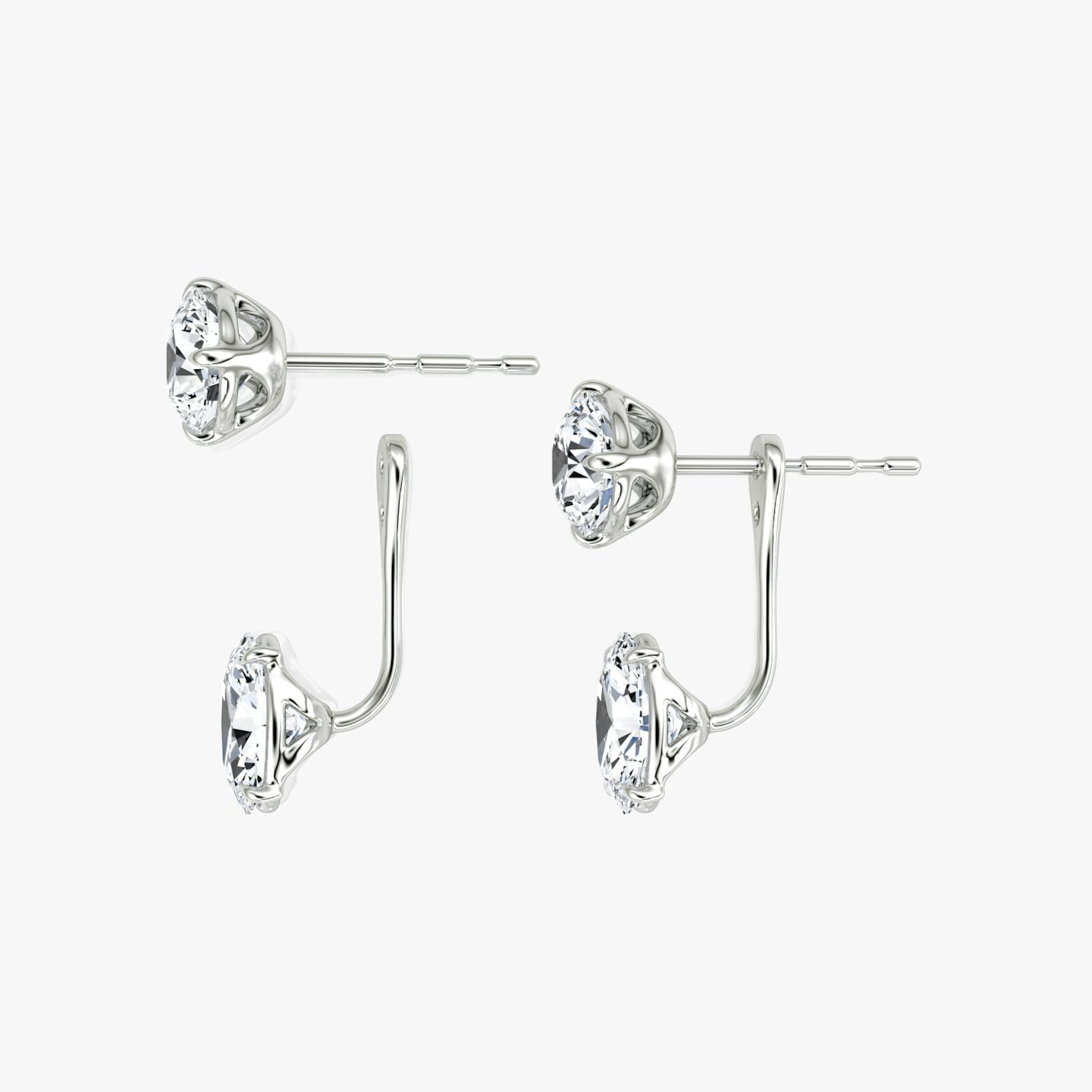 Solitaire Stud & Ear Jacket | 14k | White Gold | bottomDiamondShape: Oval | topDiamondShape: Round Brilliant | caratWeight: 2ct