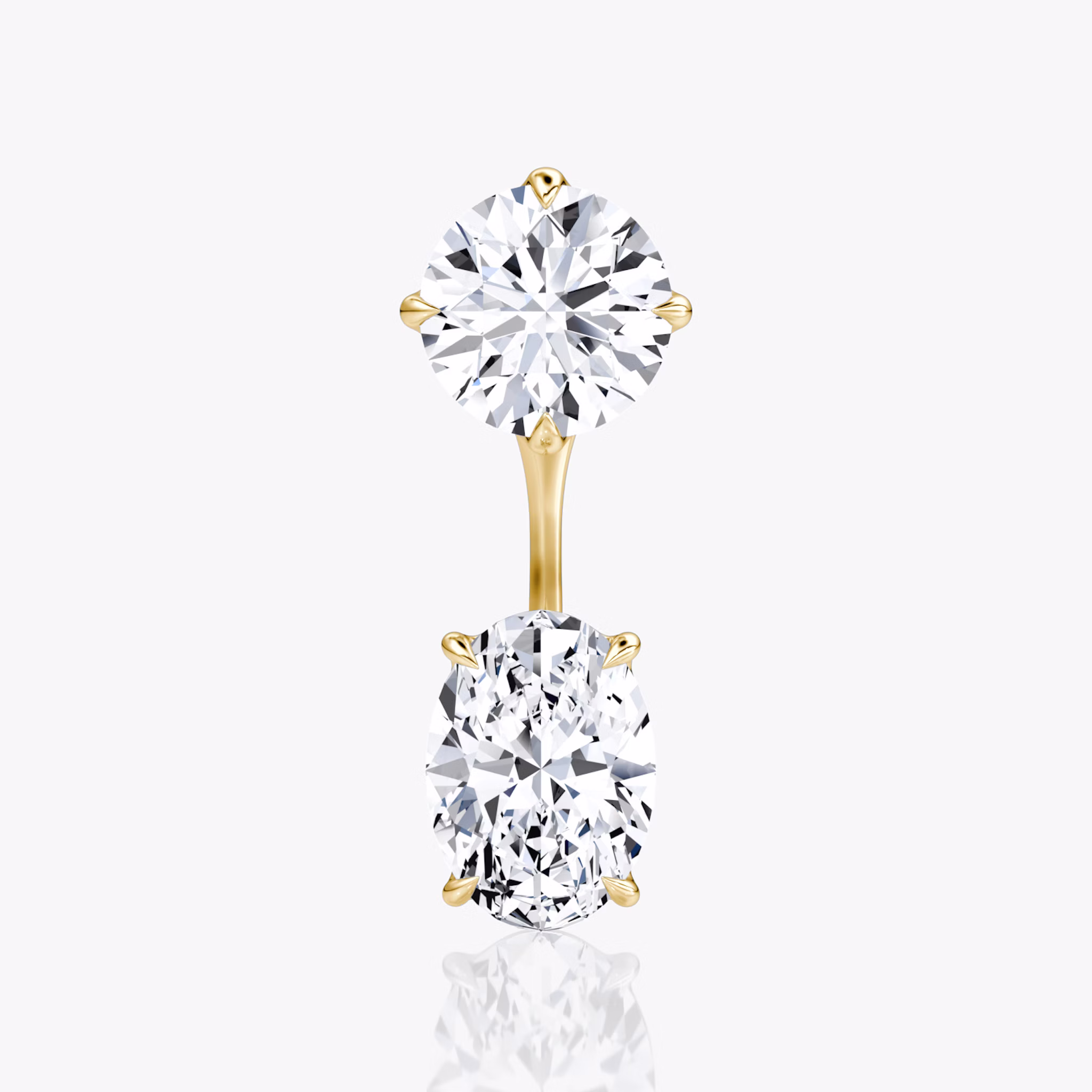 Solitaire Stud & Ear Jacket | 14k | Yellow Gold | bottomDiamondShape: Oval | topDiamondShape: Round Brilliant | caratWeight: 2ct
