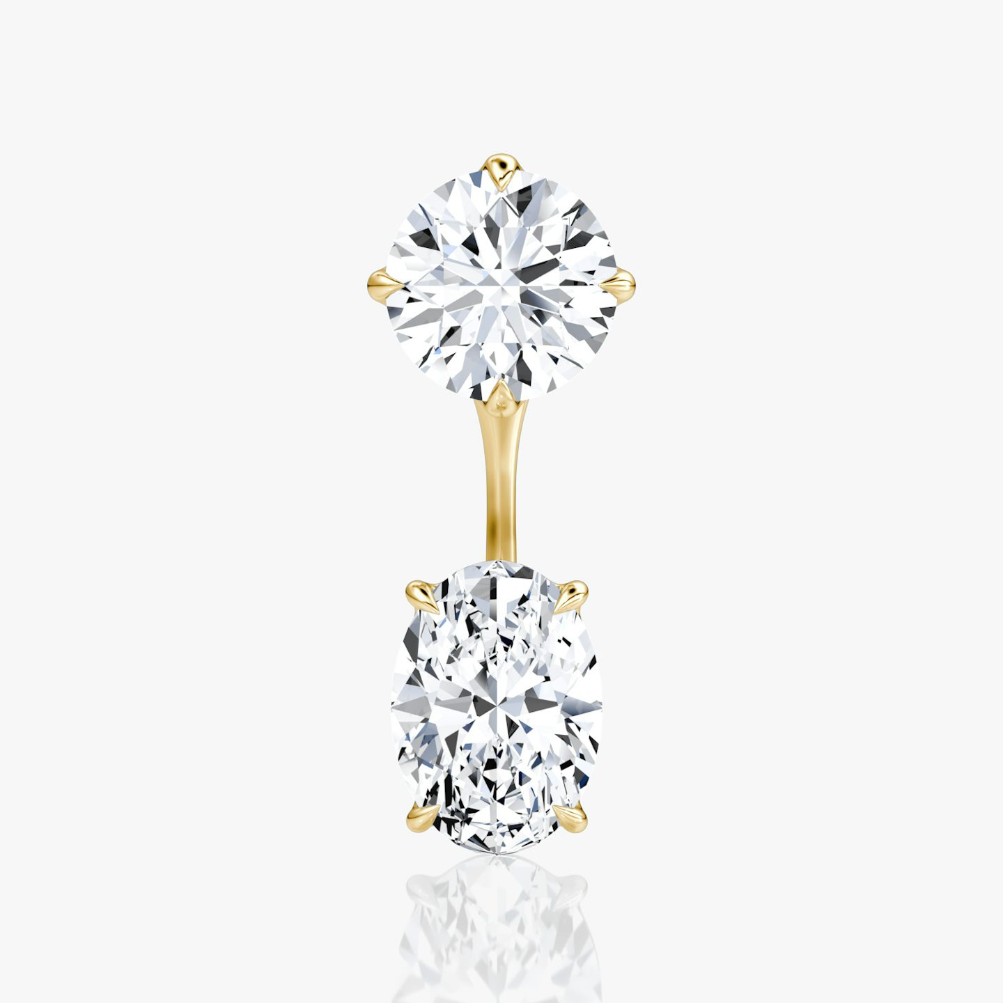 Solitaire Stud & Ear Jacket | 14k | Yellow Gold | bottomDiamondShape: Oval | topDiamondShape: Round Brilliant | caratWeight: 2ct