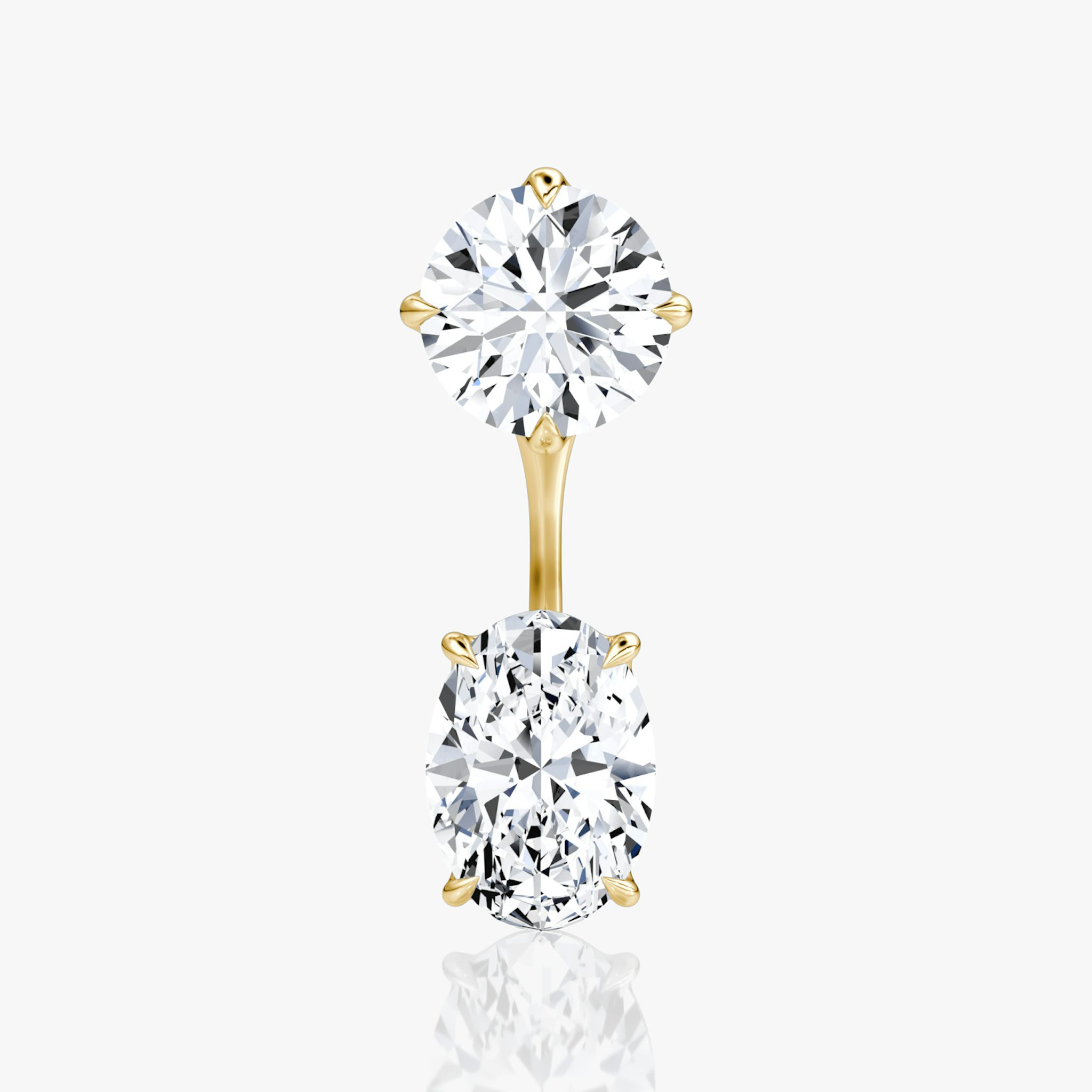 Solitaire Stud & Ear Jacket | 14k | Yellow Gold | bottomDiamondShape: Oval | topDiamondShape: Round Brilliant | caratWeight: 2ct