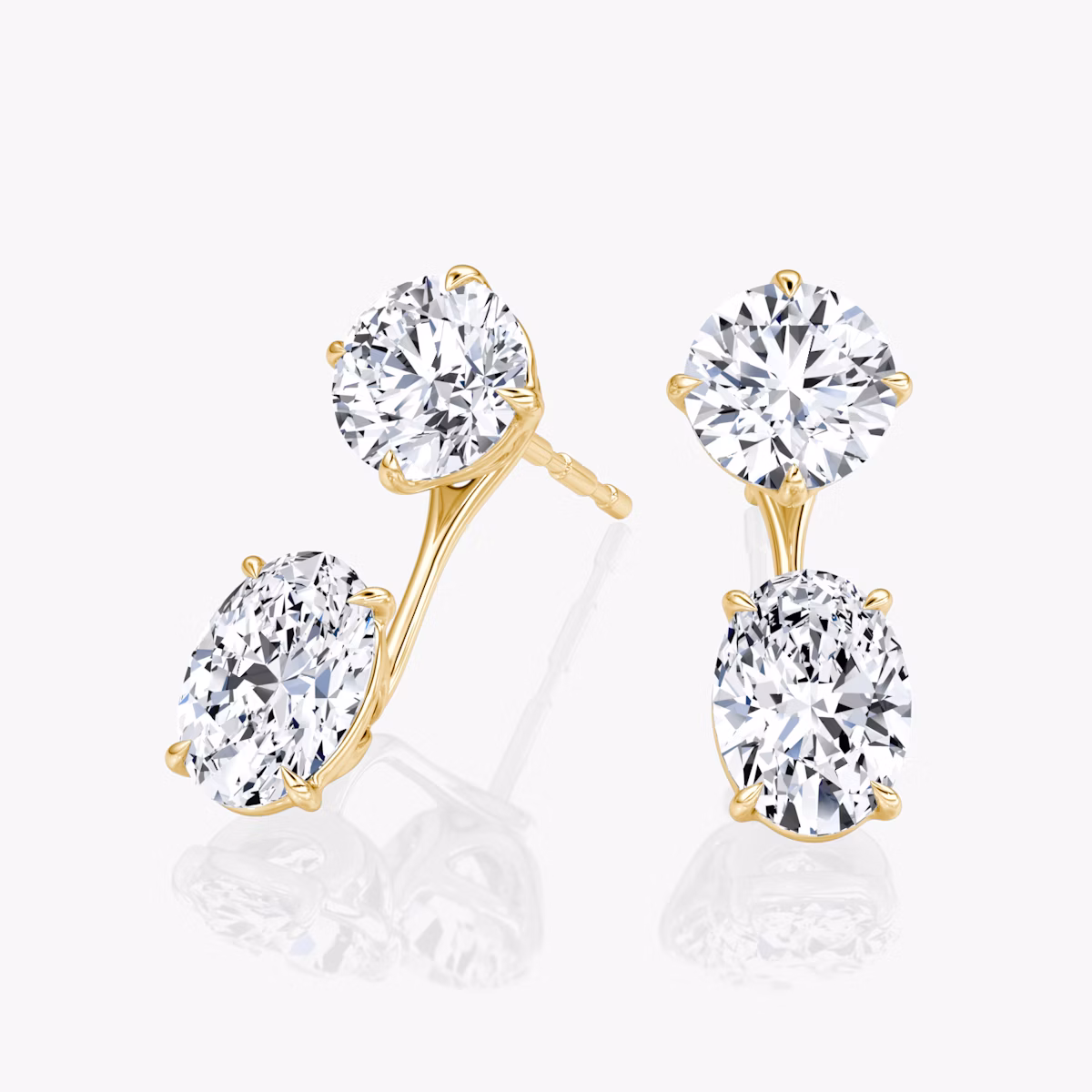 Solitaire Stud & Ear Jacket | 14k | Yellow Gold | bottomDiamondShape: Oval | topDiamondShape: Round Brilliant | caratWeight: 2ct