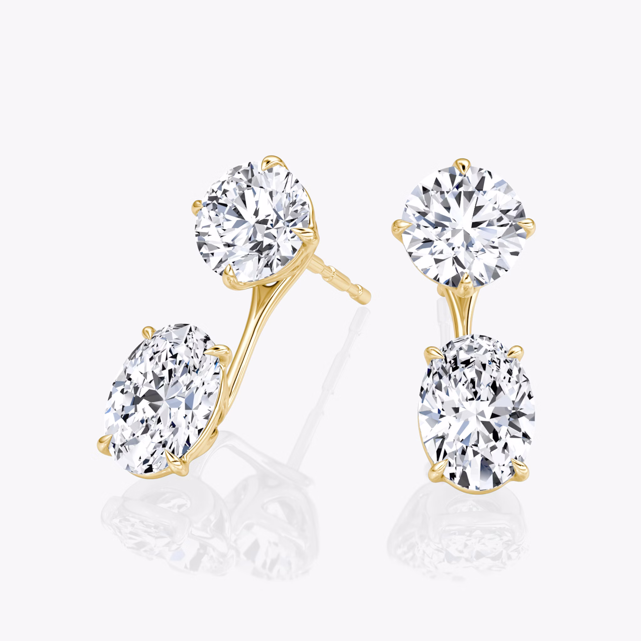 Solitaire Stud & Ear Jacket | 14k | Yellow Gold | bottomDiamondShape: Oval | topDiamondShape: Round Brilliant | caratWeight: 2ct
