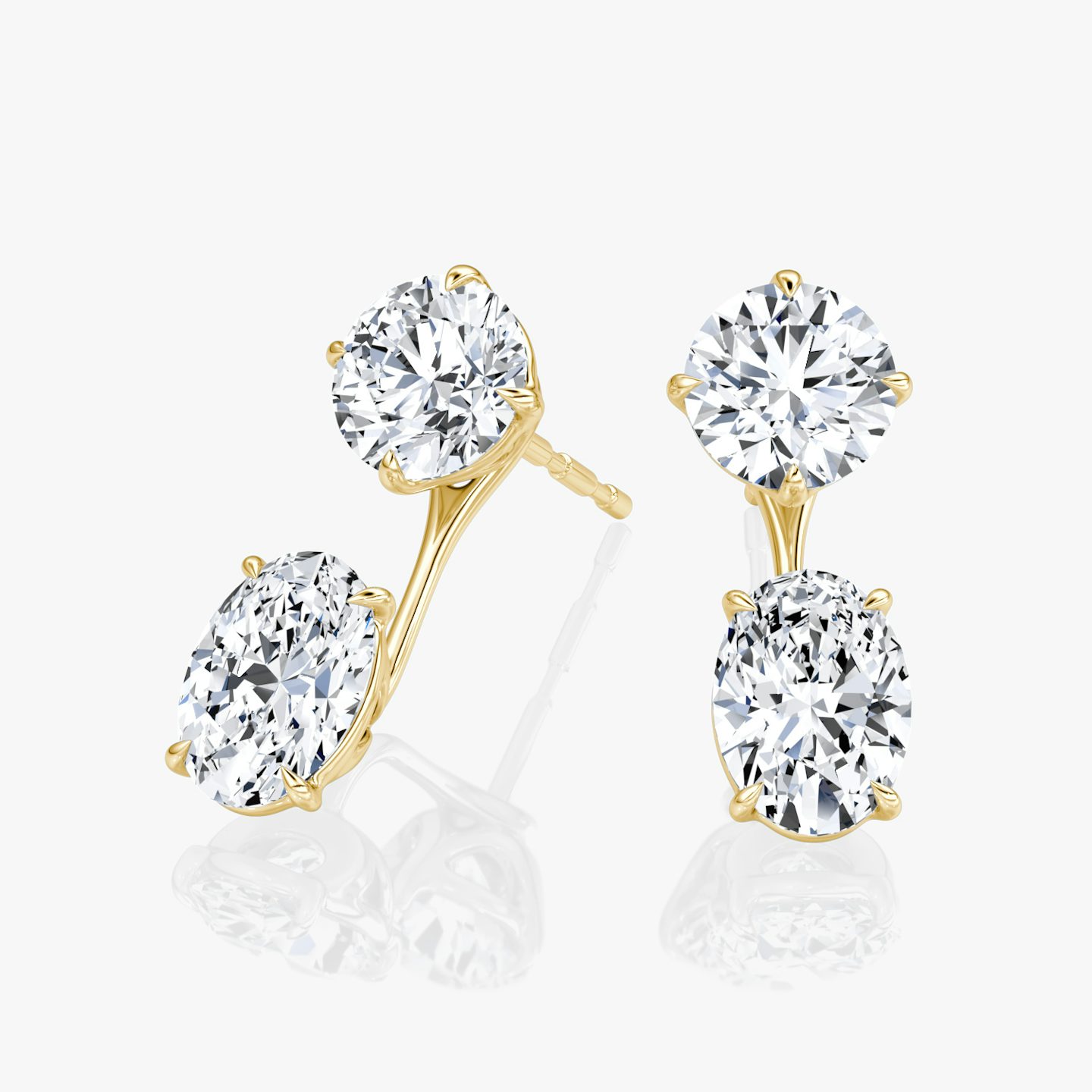Solitaire Stud & Ear Jacket | 14k | Yellow Gold | bottomDiamondShape: Oval | topDiamondShape: Round Brilliant | caratWeight: 2ct
