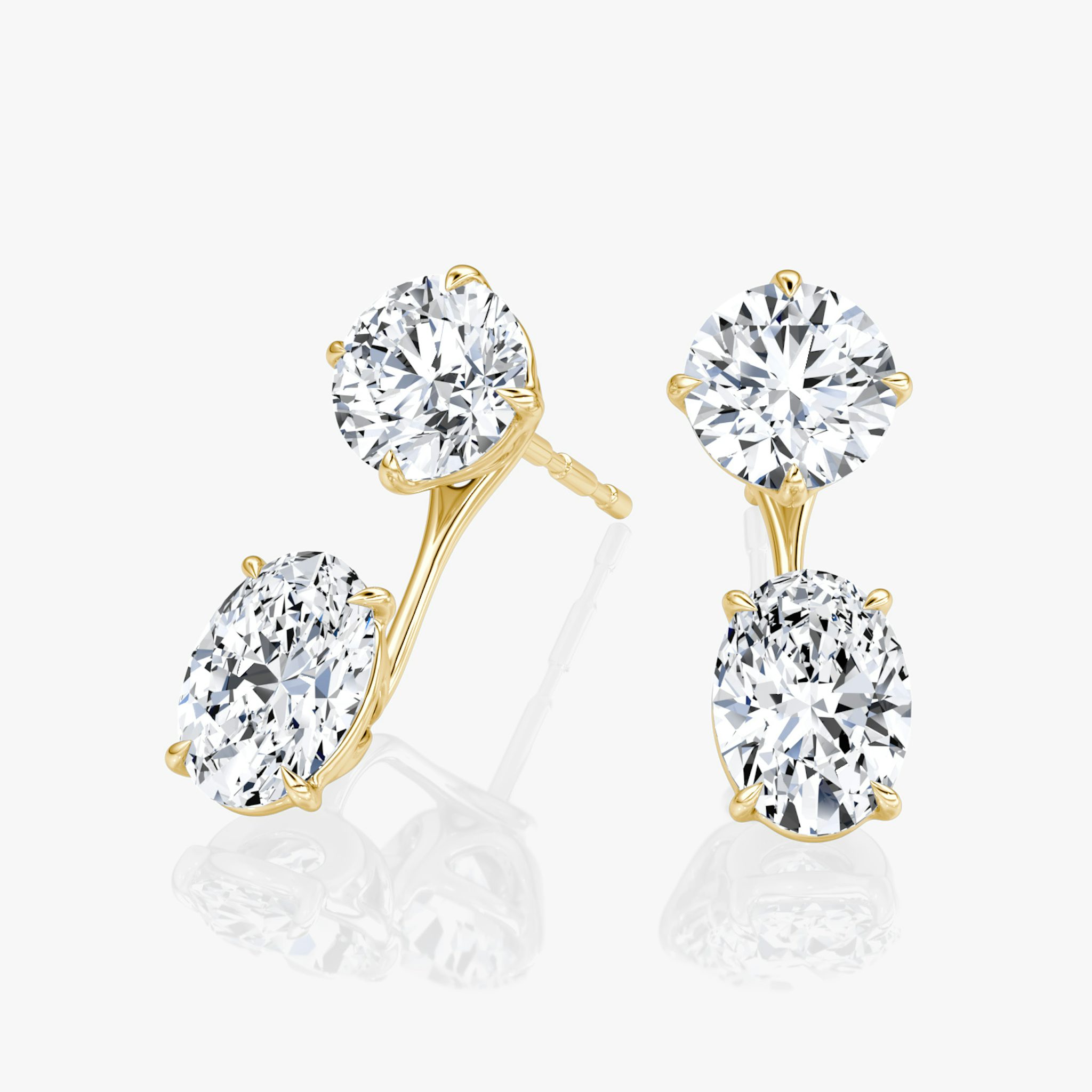 Solitaire Stud & Ear Jacket | 14k | Yellow Gold | bottomDiamondShape: Oval | topDiamondShape: Round Brilliant | caratWeight: 2ct