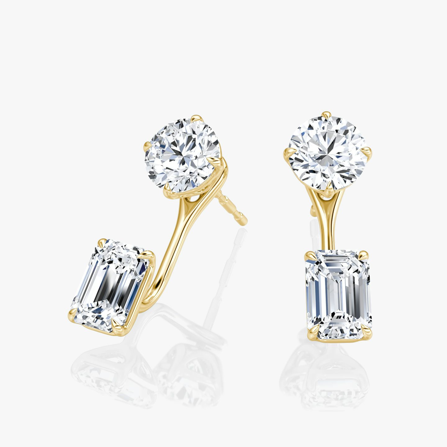 Solitaire Stud & Ear Jacket | 14k | Yellow Gold | bottomDiamondShape: Emerald | topDiamondShape: Round Brilliant | caratWeight: 1ct