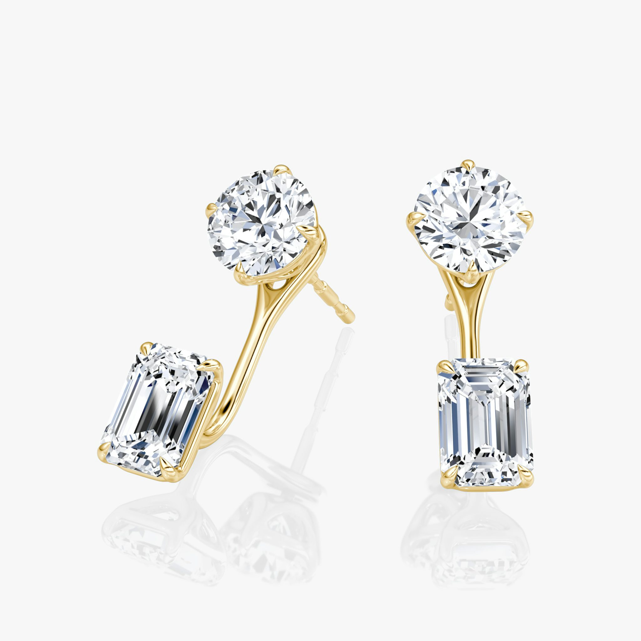 Solitaire Stud & Ear Jacket | 14k | Yellow Gold | bottomDiamondShape: Emerald | topDiamondShape: Round Brilliant | caratWeight: 1ct