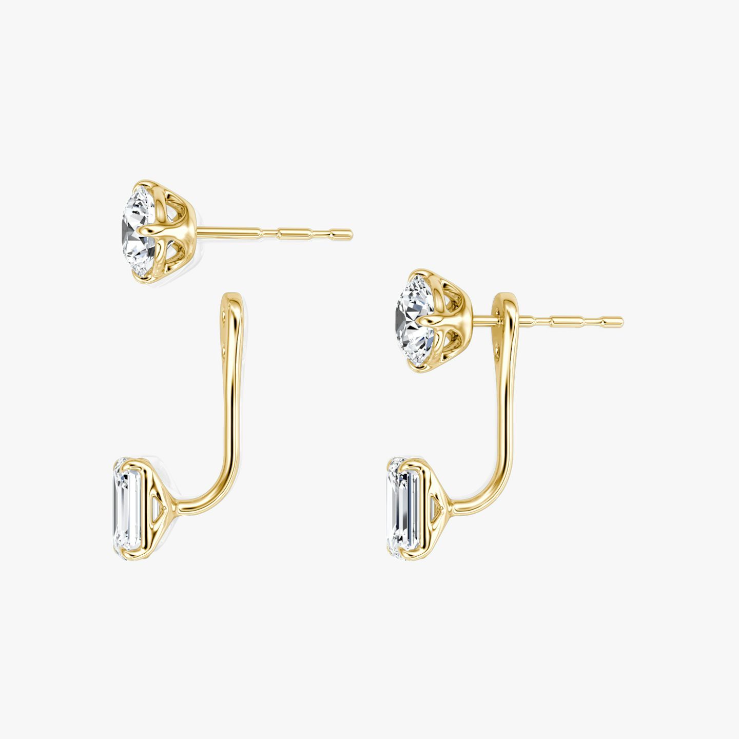 Solitaire Stud & Ear Jacket | 14k | Yellow Gold | bottomDiamondShape: Emerald | topDiamondShape: Round Brilliant | caratWeight: 1ct