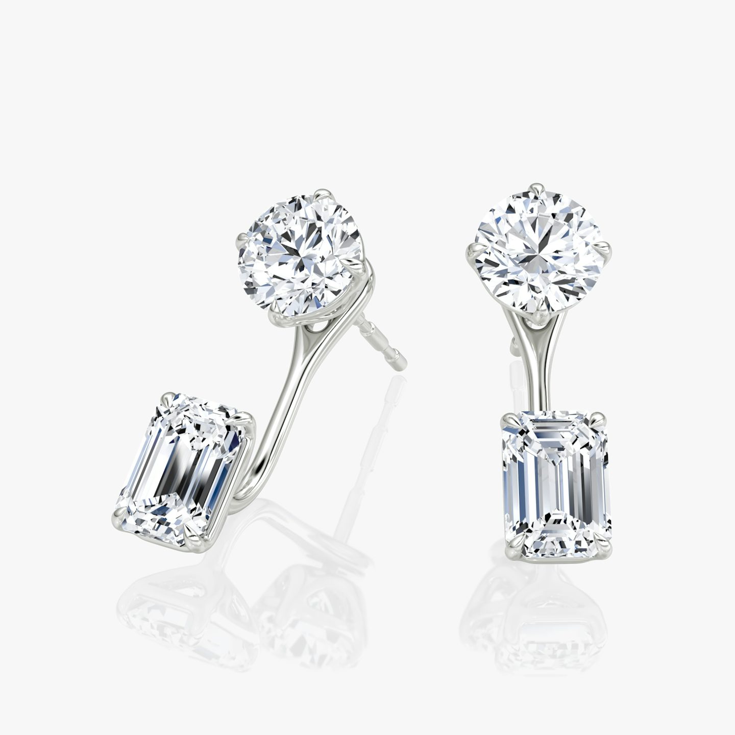 Solitaire Stud & Ear Jacket | 14k | White Gold | bottomDiamondShape: Emerald | topDiamondShape: Round Brilliant | caratWeight: 1ct