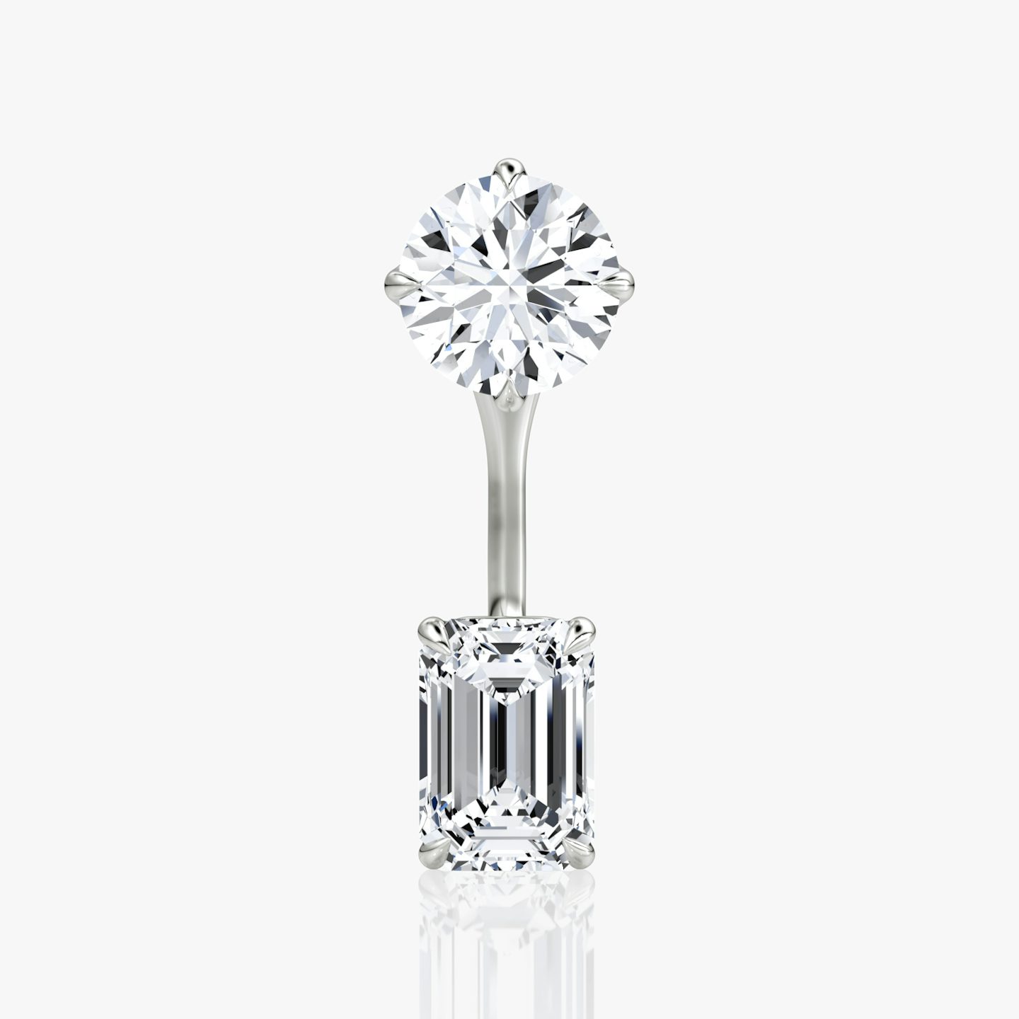 Solitaire Stud & Ear Jacket | 14k | White Gold | bottomDiamondShape: Emerald | topDiamondShape: Round Brilliant | caratWeight: 1ct
