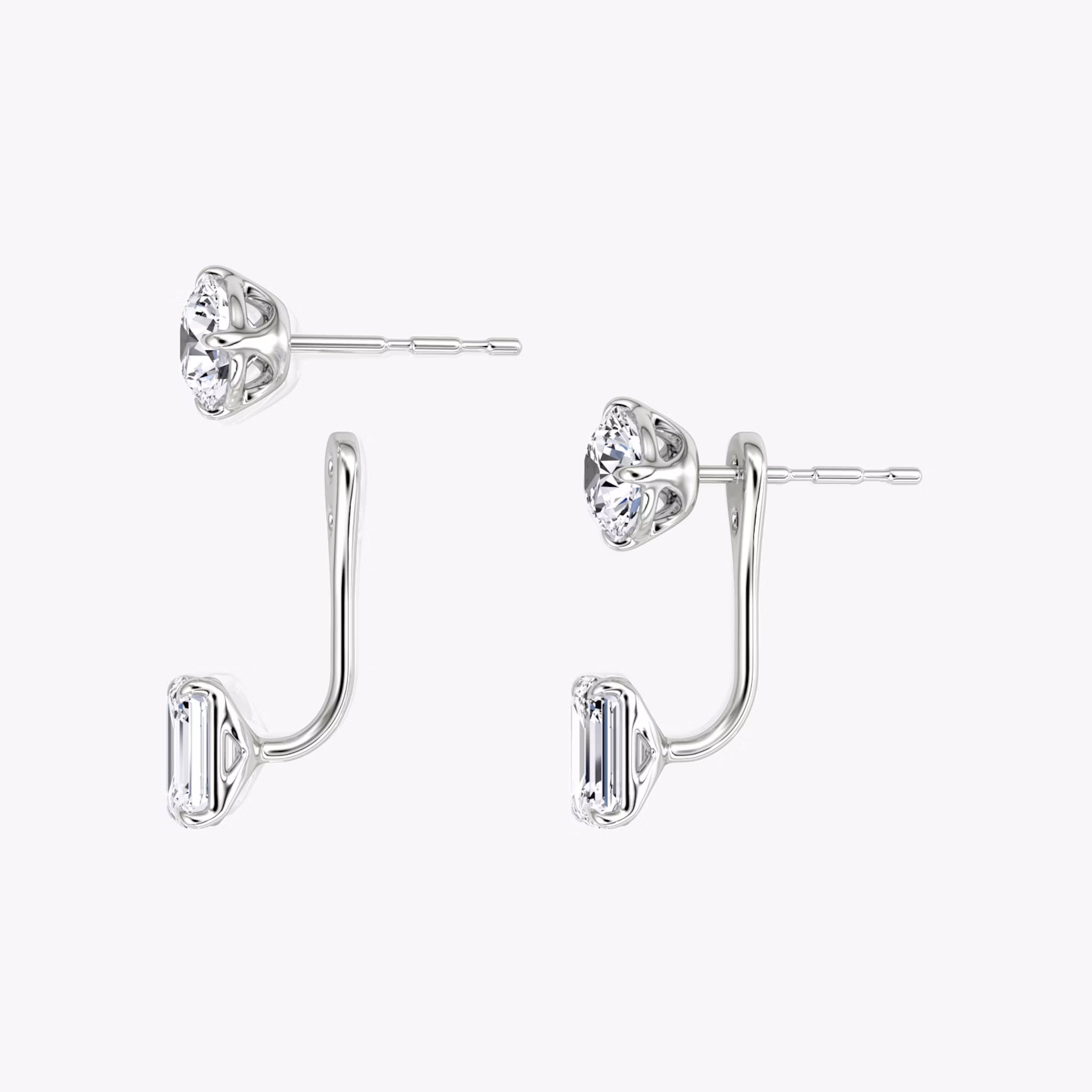 Solitaire Stud & Ear Jacket | 14k | White Gold | bottomDiamondShape: Emerald | topDiamondShape: Round Brilliant | caratWeight: 1ct