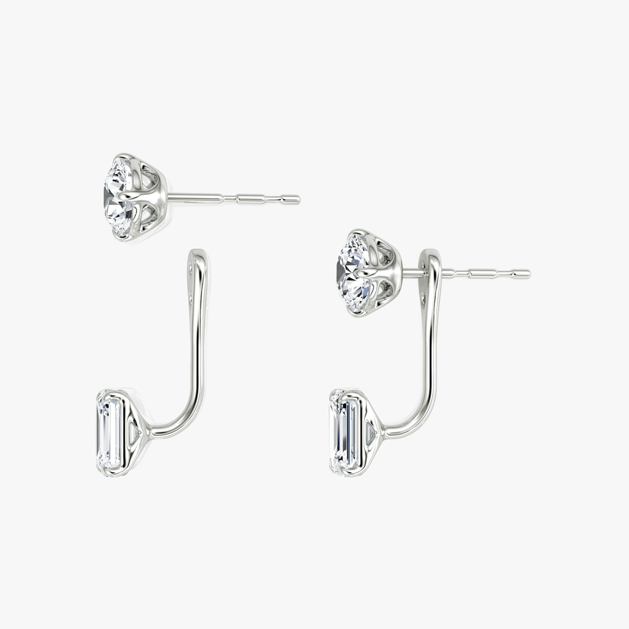 Solitaire Stud & Ear Jacket | 14k | White Gold | bottomDiamondShape: Emerald | topDiamondShape: Round Brilliant | caratWeight: 1ct